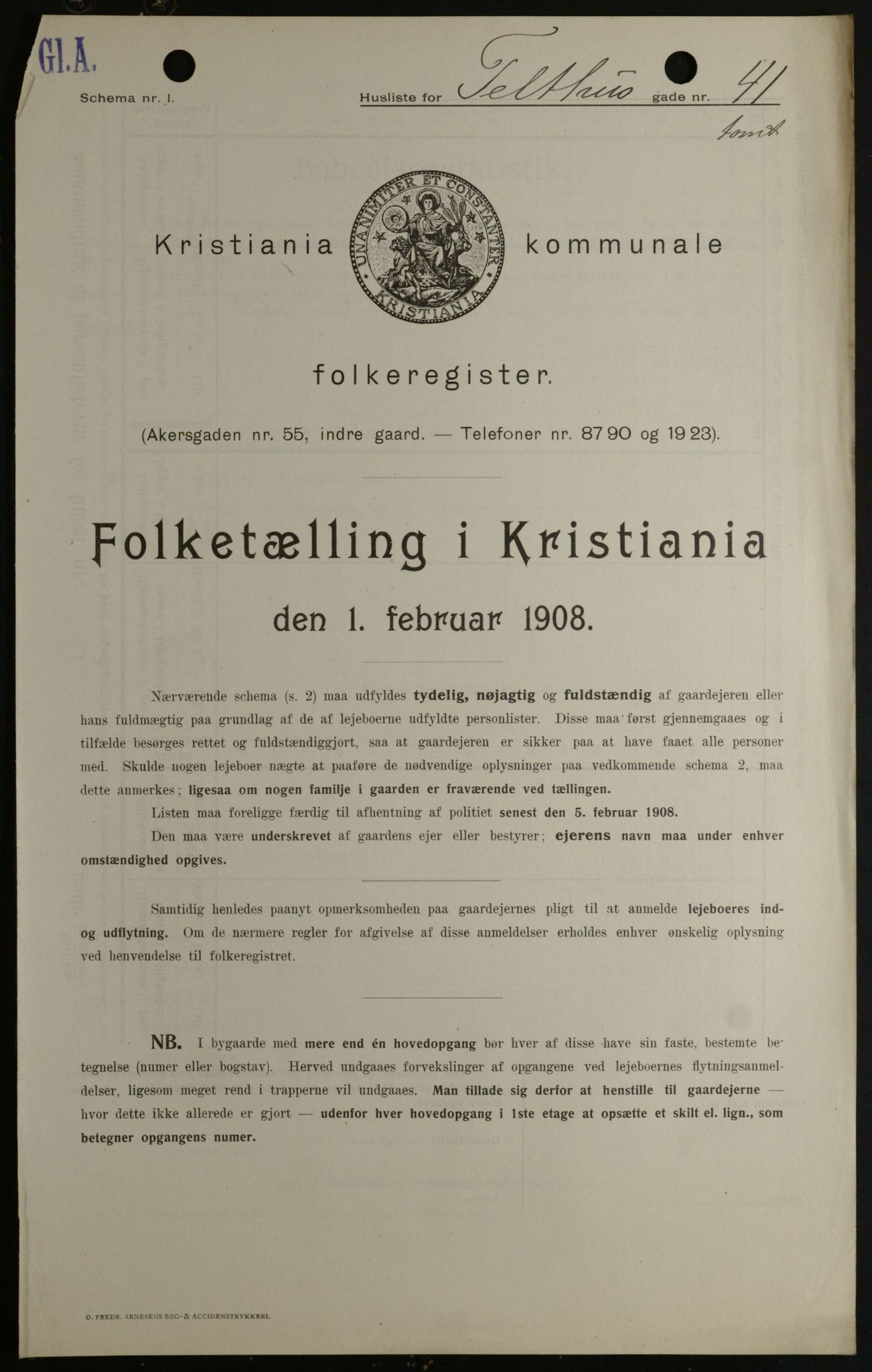 OBA, Kommunal folketelling 1.2.1908 for Kristiania kjøpstad, 1908, s. 96836