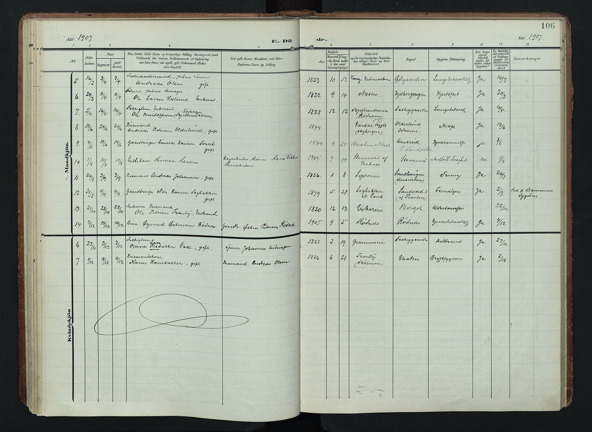 Søndre Land prestekontor, AV/SAH-PREST-122/K/L0005: Ministerialbok nr. 5, 1905-1914, s. 106