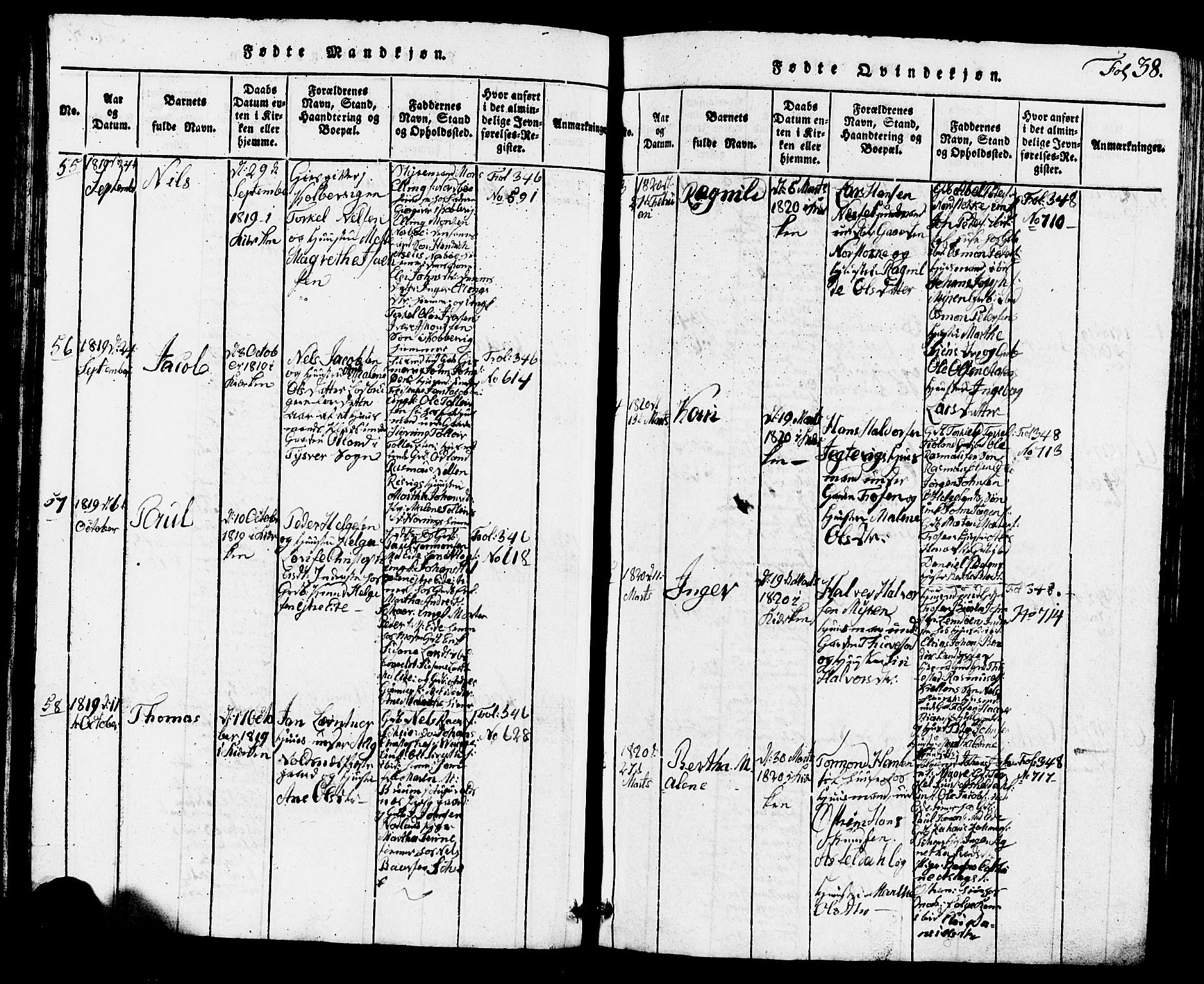 Avaldsnes sokneprestkontor, AV/SAST-A -101851/H/Ha/Hab/L0001: Klokkerbok nr. B 1, 1816-1825, s. 38