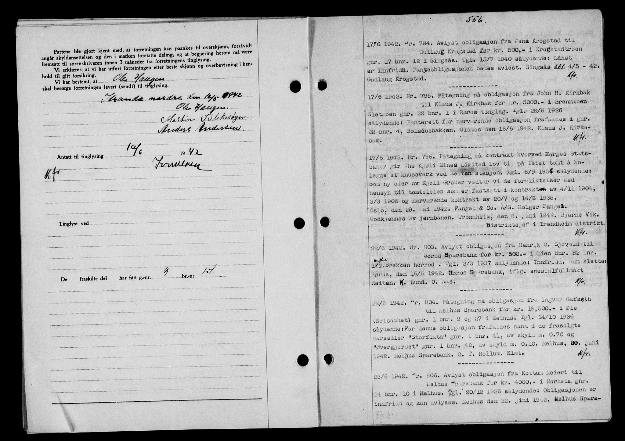 Gauldal sorenskriveri, SAT/A-0014/1/2/2C/L0054: Pantebok nr. 59, 1941-1942, Dagboknr: 794/1942
