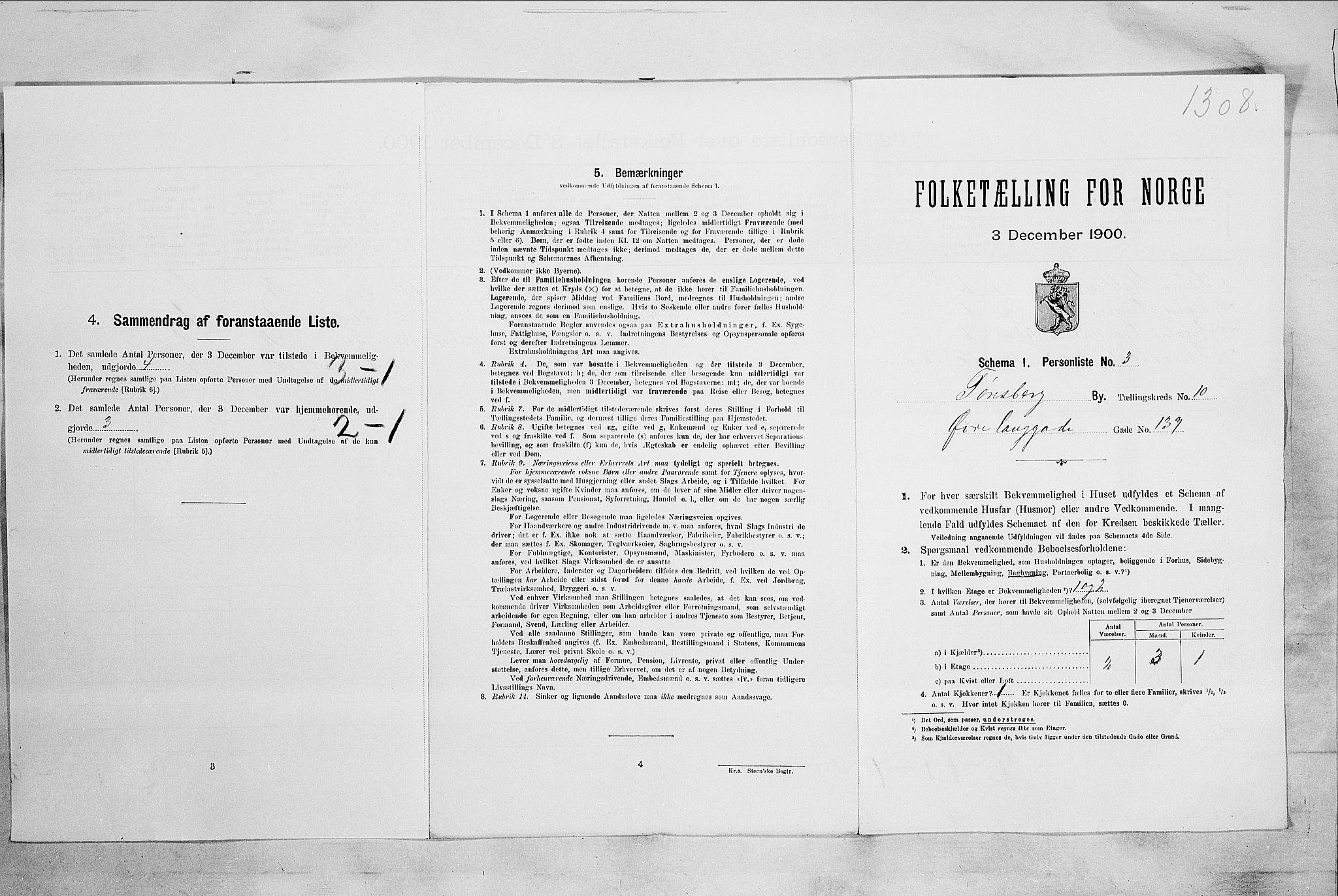 RA, Folketelling 1900 for 0705 Tønsberg kjøpstad, 1900, s. 1608