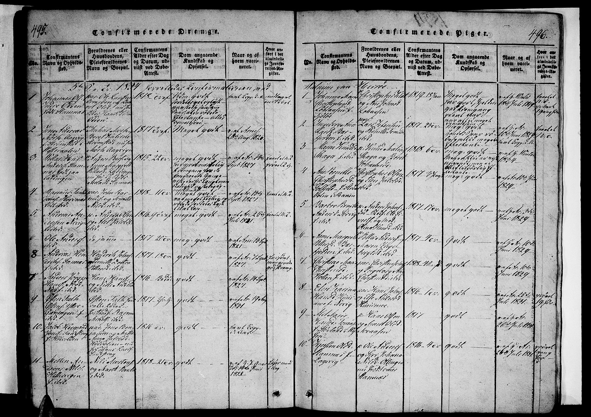 Ministerialprotokoller, klokkerbøker og fødselsregistre - Nordland, SAT/A-1459/834/L0510: Klokkerbok nr. 834C01, 1820-1847, s. 495-496