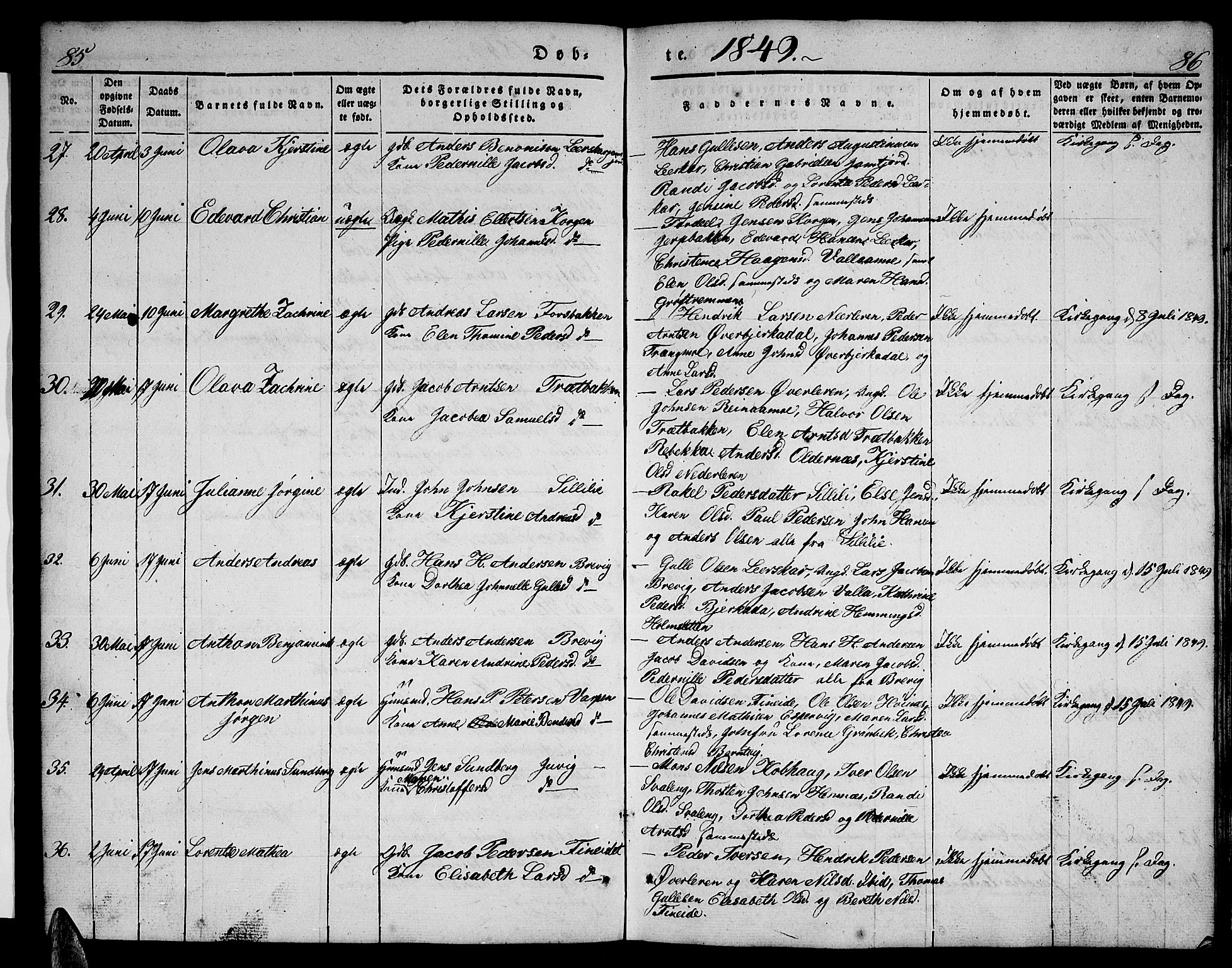 Ministerialprotokoller, klokkerbøker og fødselsregistre - Nordland, AV/SAT-A-1459/825/L0364: Klokkerbok nr. 825C01, 1841-1863, s. 85-86