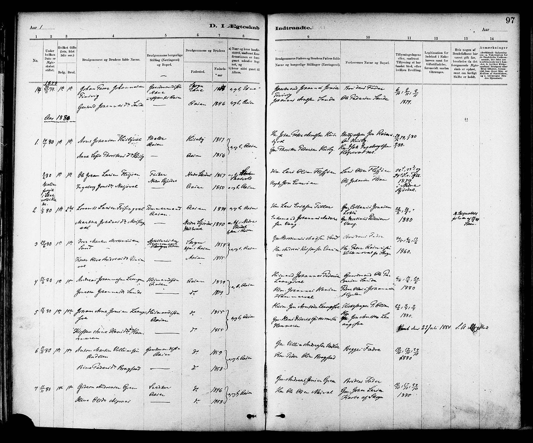 Ministerialprotokoller, klokkerbøker og fødselsregistre - Nord-Trøndelag, SAT/A-1458/714/L0130: Ministerialbok nr. 714A01, 1878-1895, s. 97