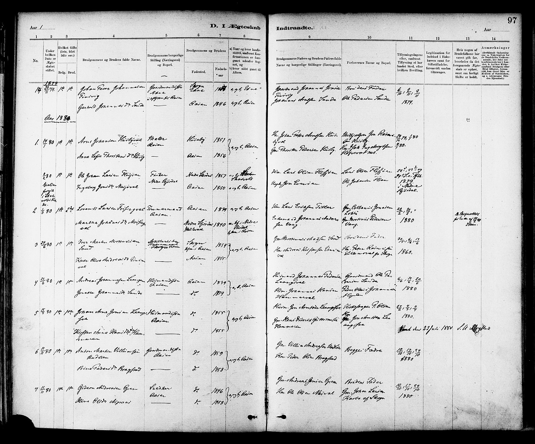 Ministerialprotokoller, klokkerbøker og fødselsregistre - Nord-Trøndelag, AV/SAT-A-1458/714/L0130: Ministerialbok nr. 714A01, 1878-1895, s. 97