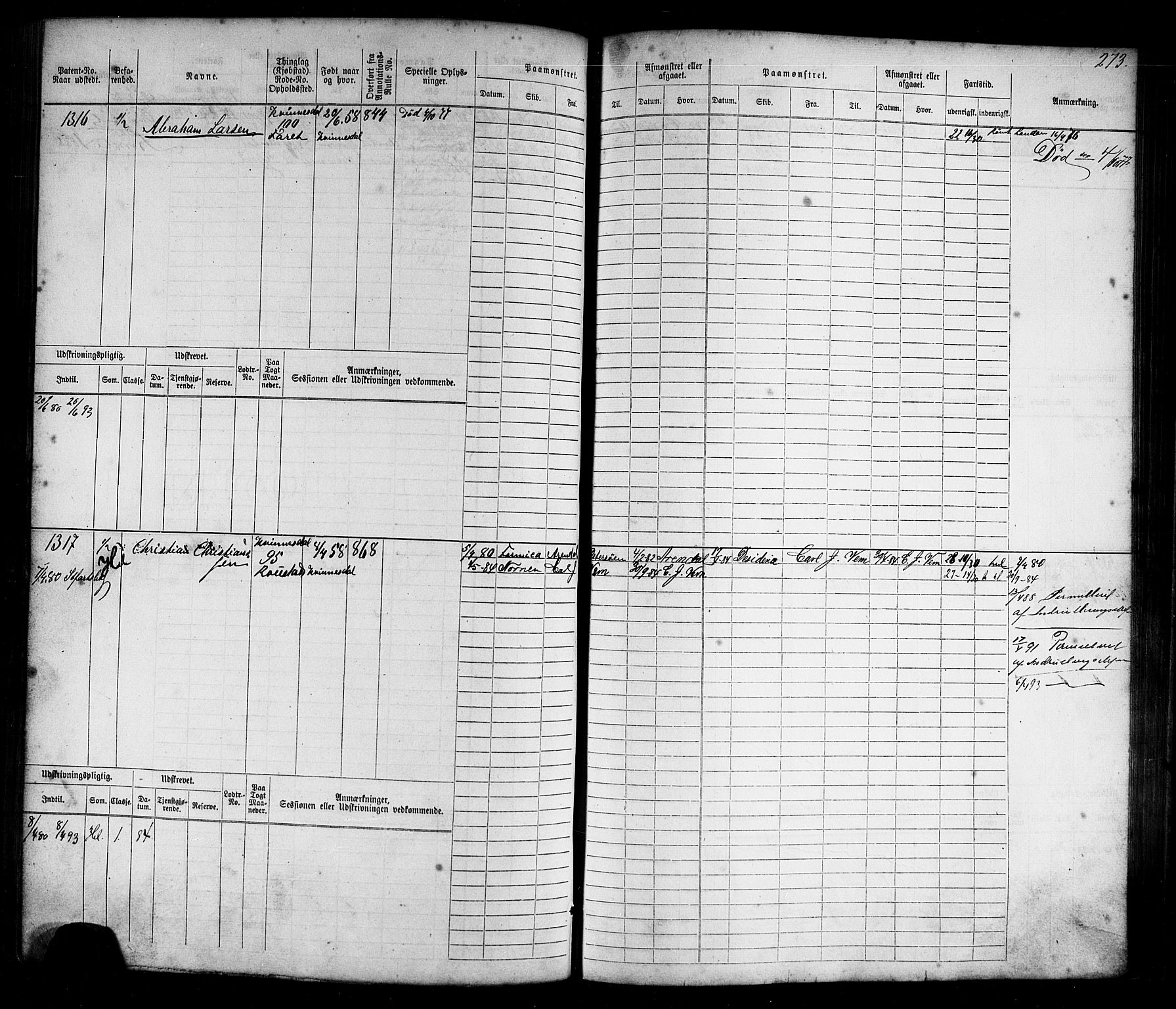 Flekkefjord mønstringskrets, AV/SAK-2031-0018/F/Fb/L0009: Hovedrulle nr 771-1533, Æ-6, 1868-1900, s. 298