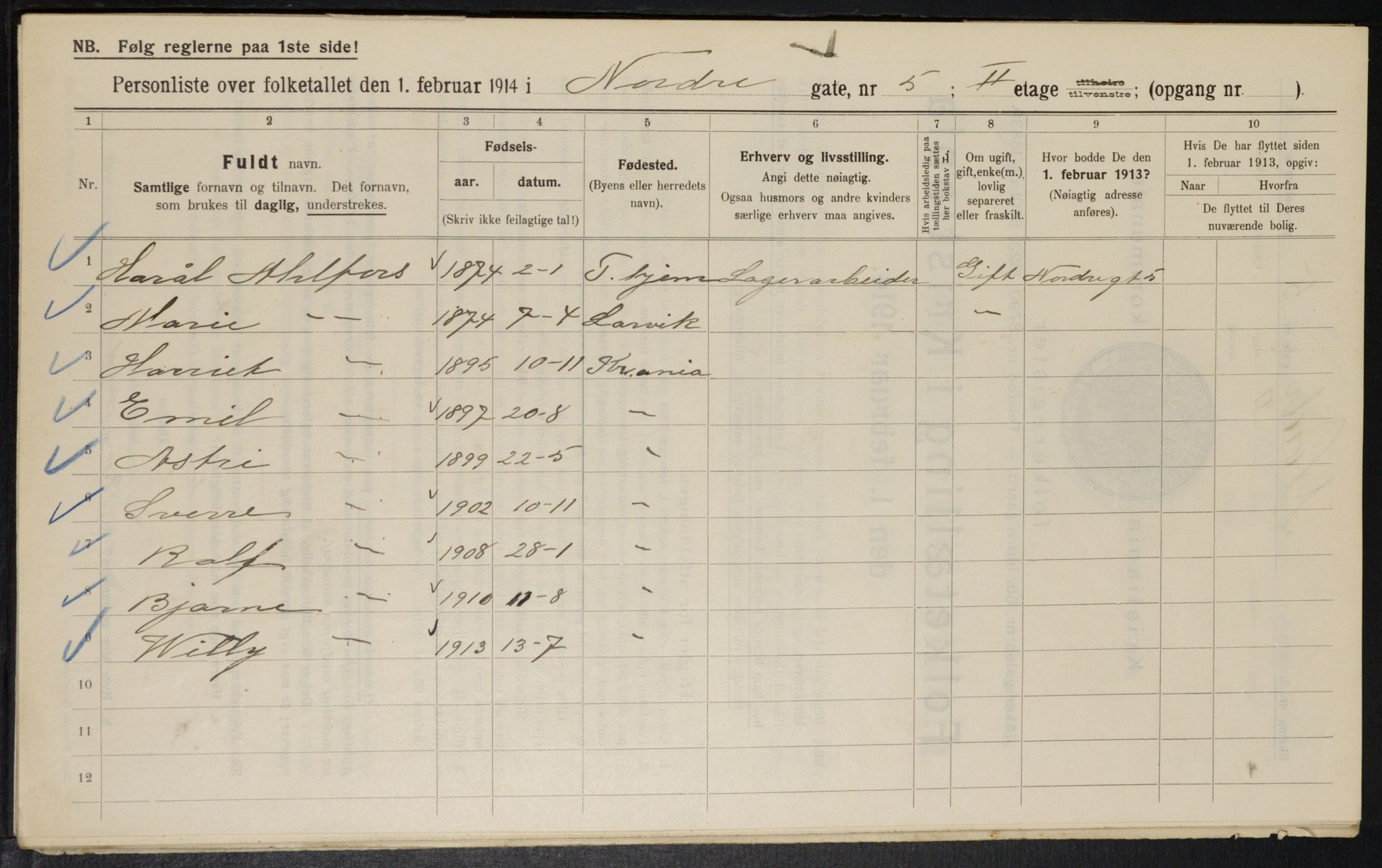 OBA, Kommunal folketelling 1.2.1914 for Kristiania, 1914, s. 73060