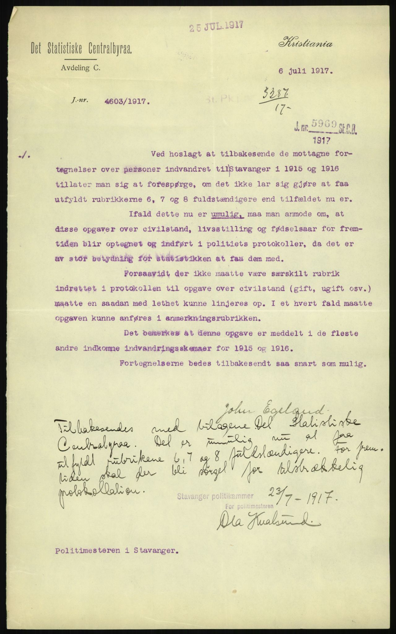 Statistisk sentralbyrå, Sosioøkonomiske emner, Folketellinger, boliger og boforhold, AV/RA-S-2231/F/Fa/L0001: Innvandring. Navn/fylkesvis, 1915, s. 11