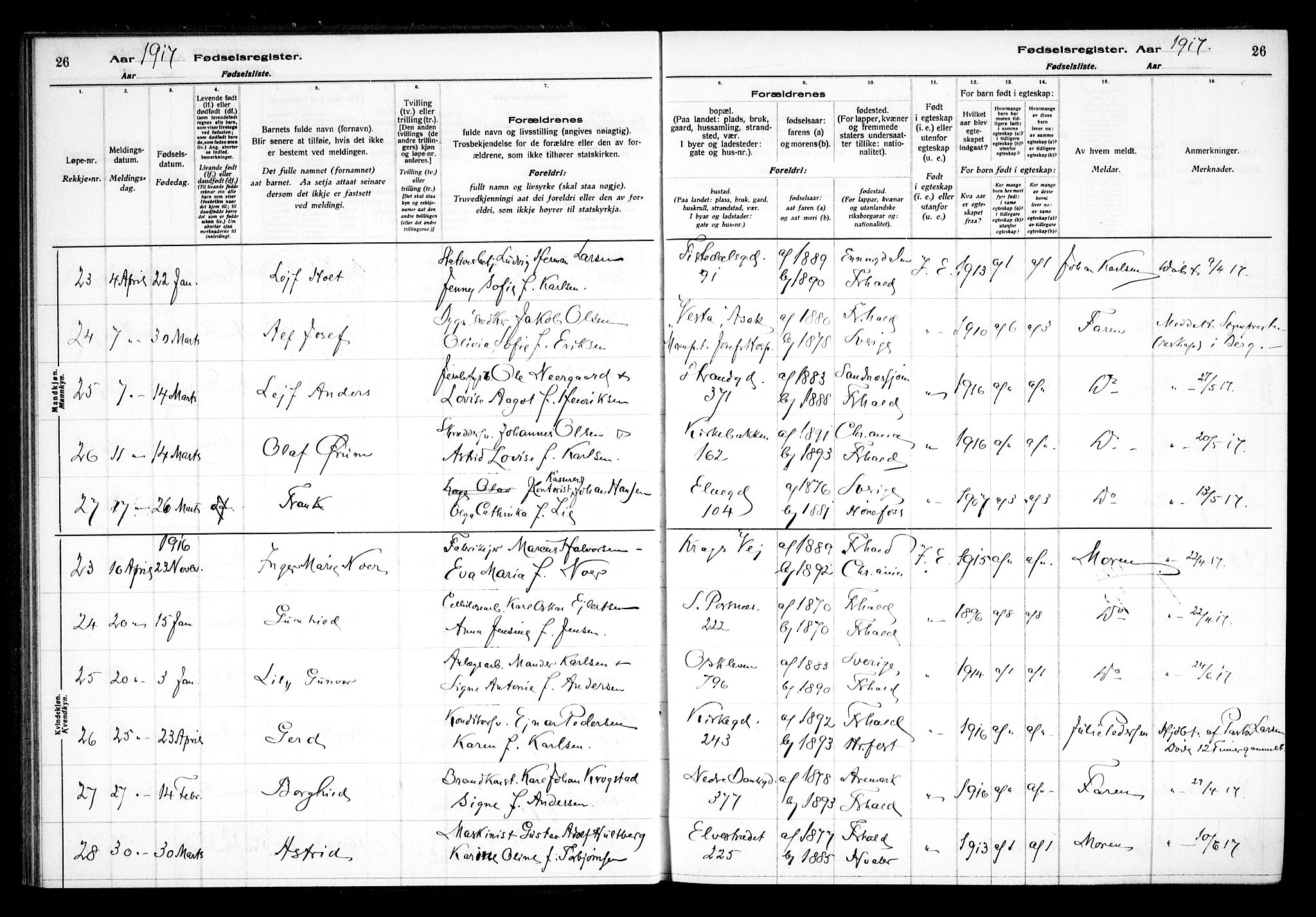 Halden prestekontor Kirkebøker, AV/SAO-A-10909/J/Ja/L0001: Fødselsregister nr. I 1, 1916-1925, s. 26