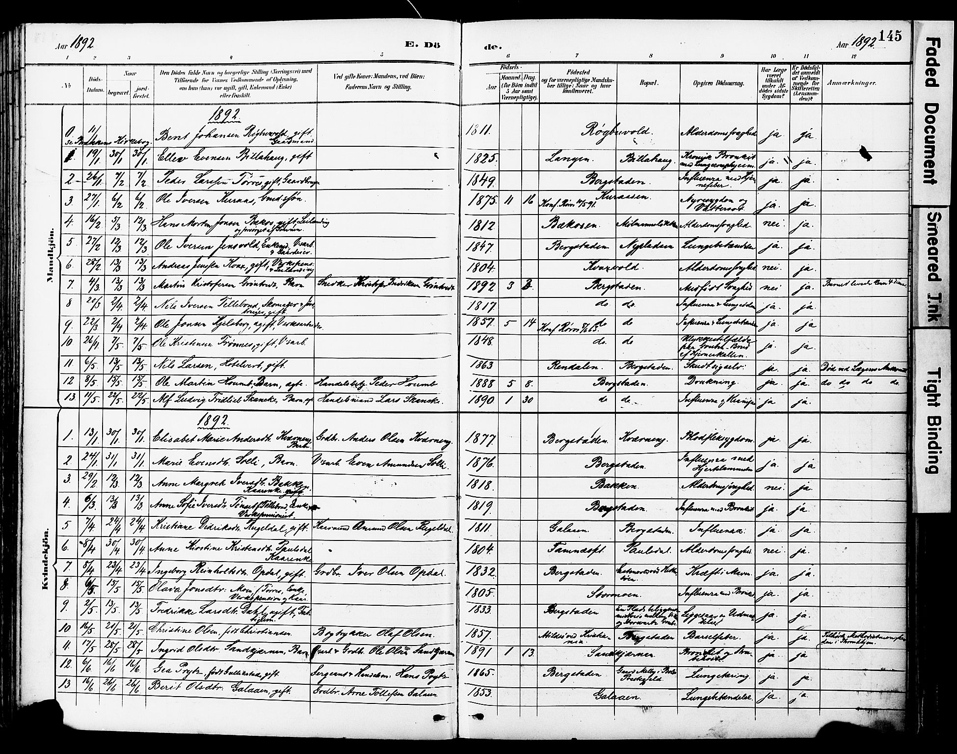 Ministerialprotokoller, klokkerbøker og fødselsregistre - Sør-Trøndelag, SAT/A-1456/681/L0935: Ministerialbok nr. 681A13, 1890-1898, s. 145