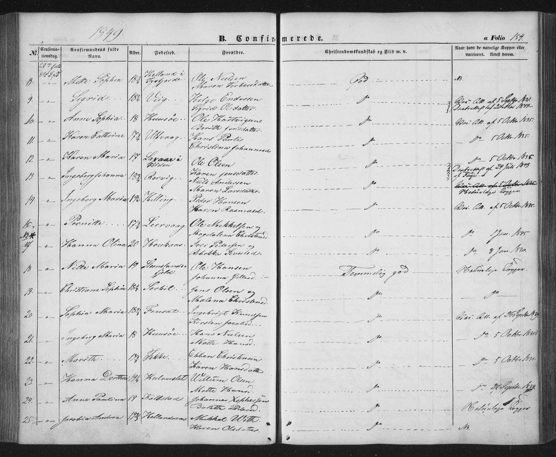 Ministerialprotokoller, klokkerbøker og fødselsregistre - Nordland, AV/SAT-A-1459/859/L0844: Ministerialbok nr. 859A04, 1849-1862, s. 154