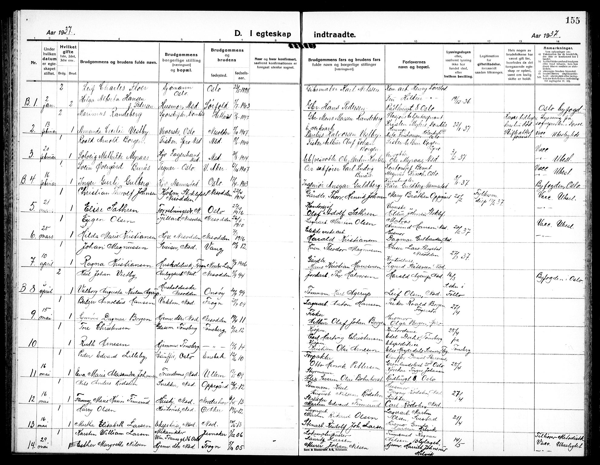 Nesodden prestekontor Kirkebøker, AV/SAO-A-10013/G/Ga/L0003: Klokkerbok nr. I 3, 1924-1939, s. 155