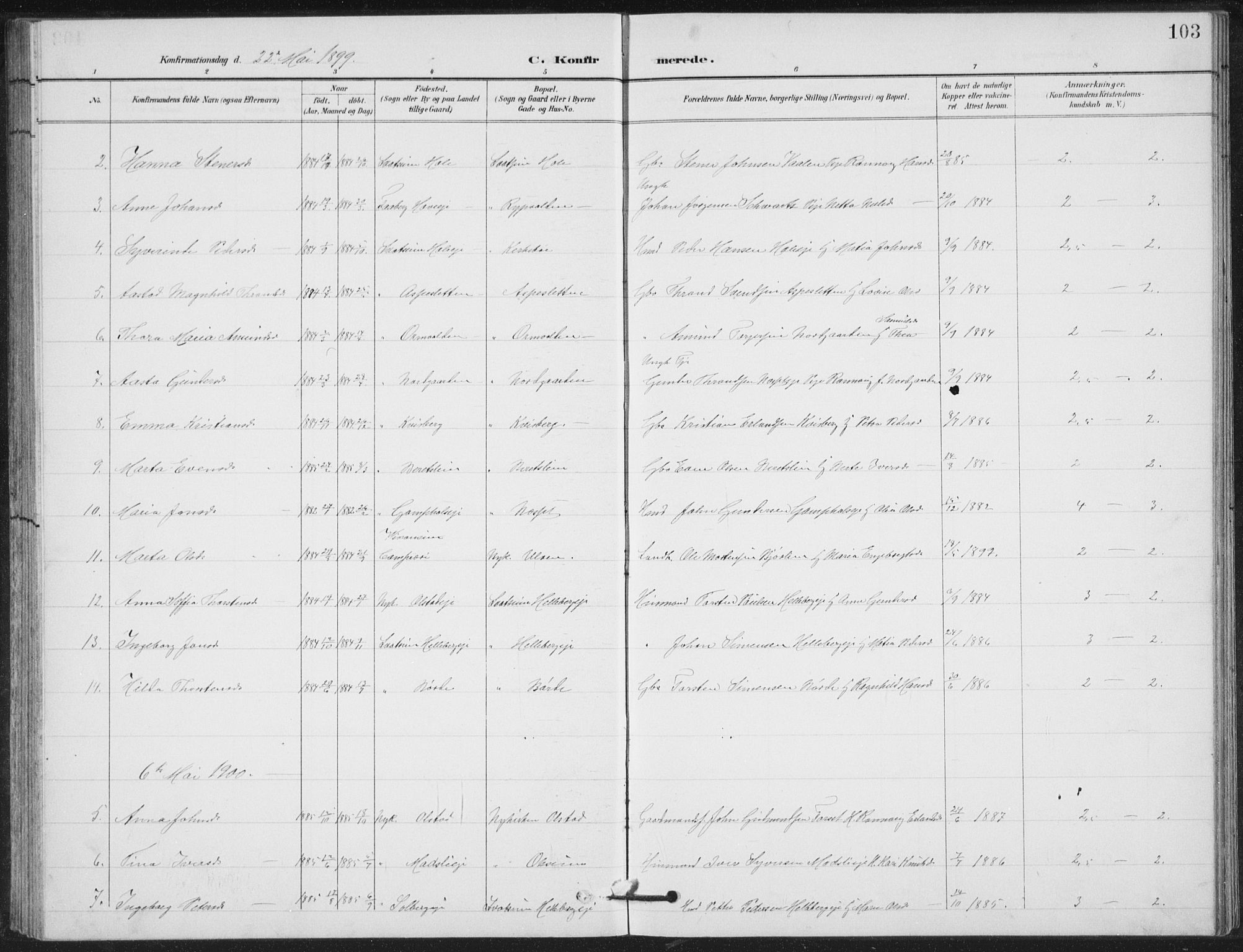 Vestre Gausdal prestekontor, SAH/PREST-094/H/Ha/Hab/L0004: Klokkerbok nr. 4, 1898-1939, s. 103