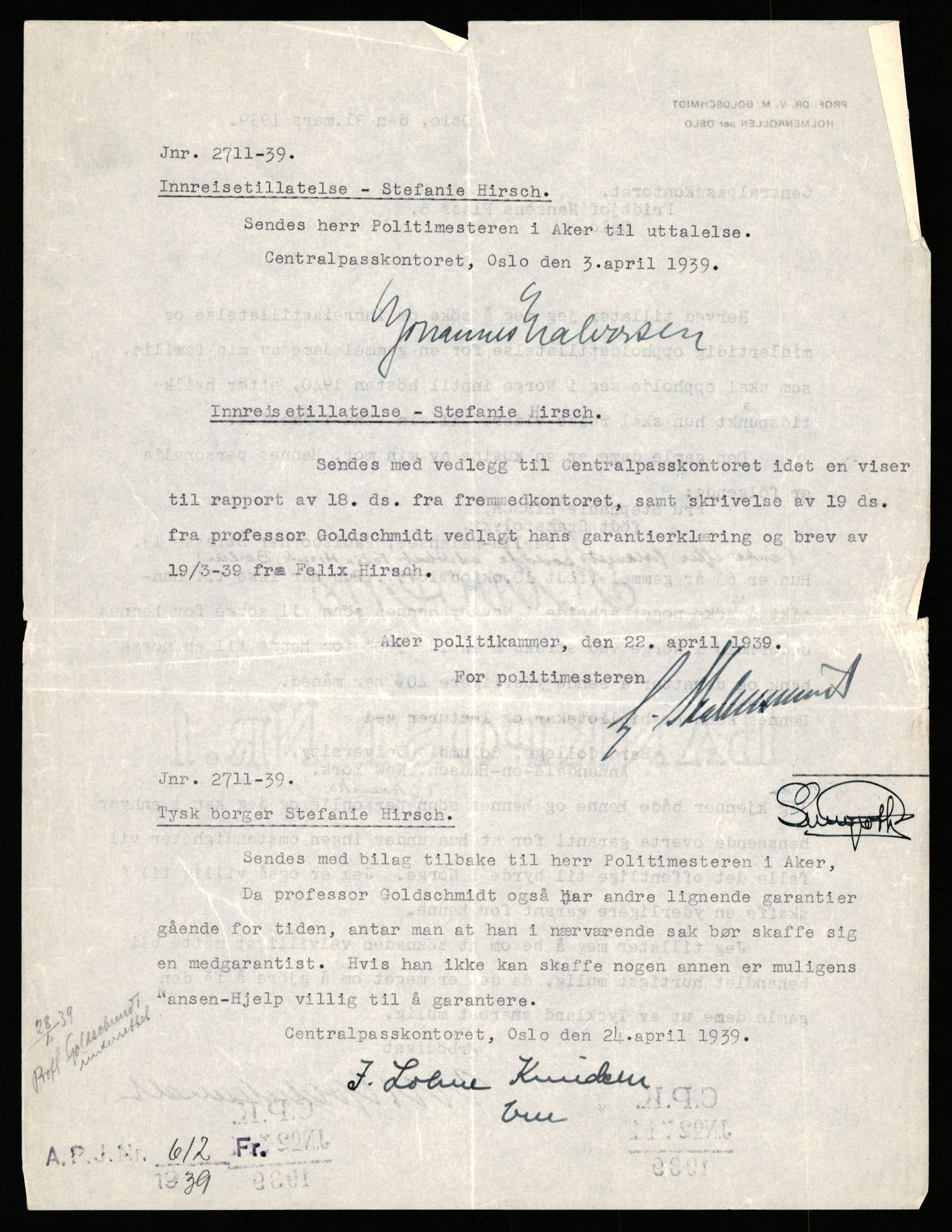 Sentralpasskontoret/Statens utlendingskontor, RA/S-1561/D/Da/Daa/L0344: Journalsaker, nr. 3290 - 3380, 1940, s. 23