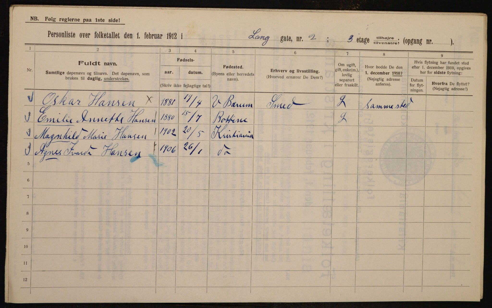 OBA, Kommunal folketelling 1.2.1912 for Kristiania, 1912, s. 56775