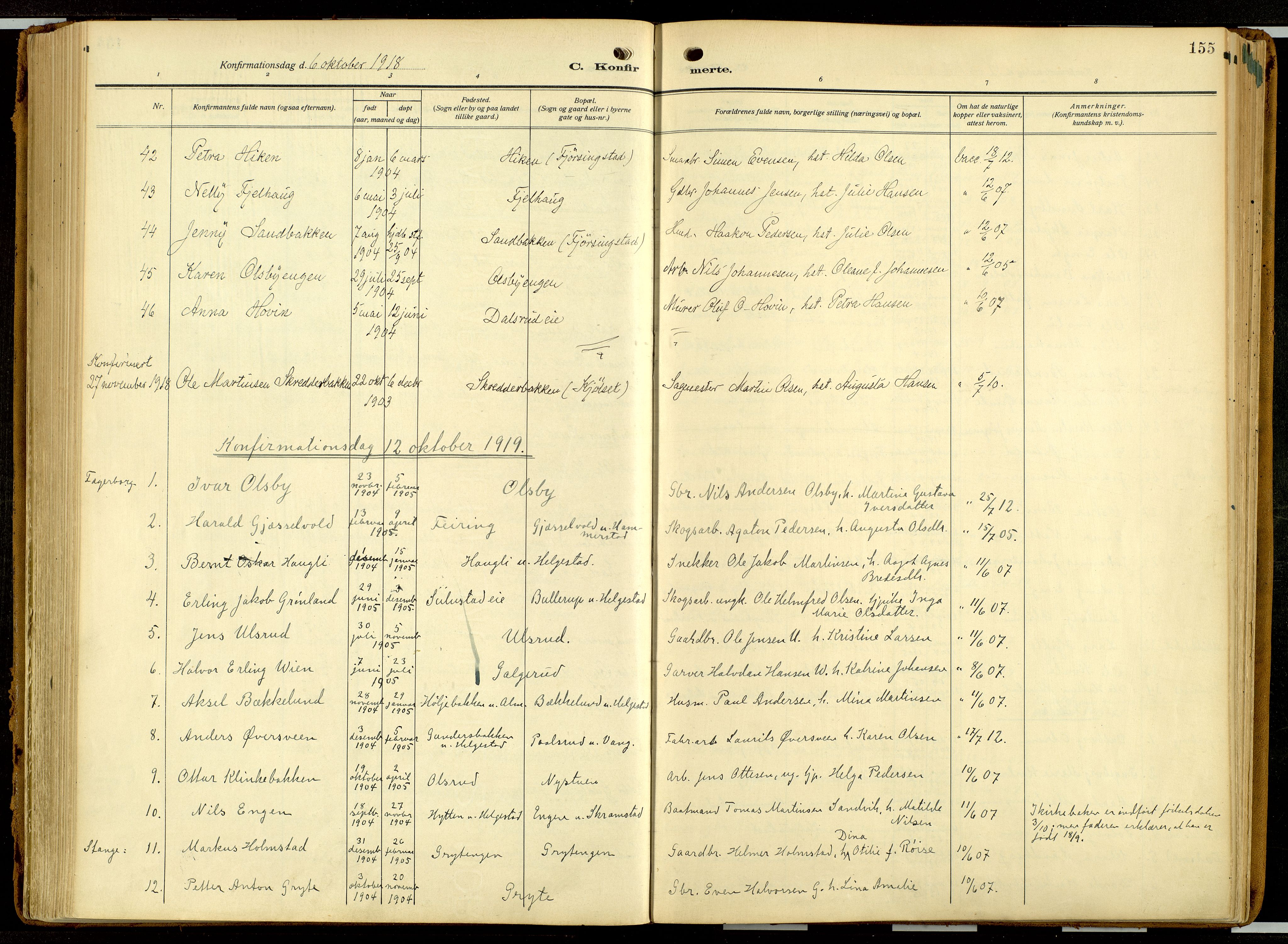 Balke prestekontor, AV/SAH-PREST-106/H/Ha/Haa/L0001: Ministerialbok nr. 1, 1914-1932, s. 155