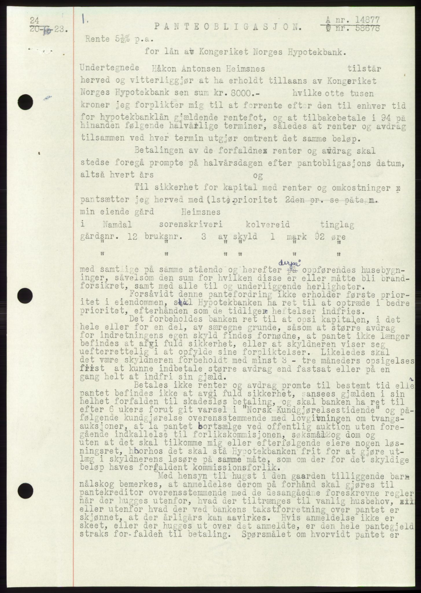 Namdal sorenskriveri, SAT/A-4133/1/2/2C: Pantebok nr. -, 1922-1925, Tingl.dato: 20.10.1923