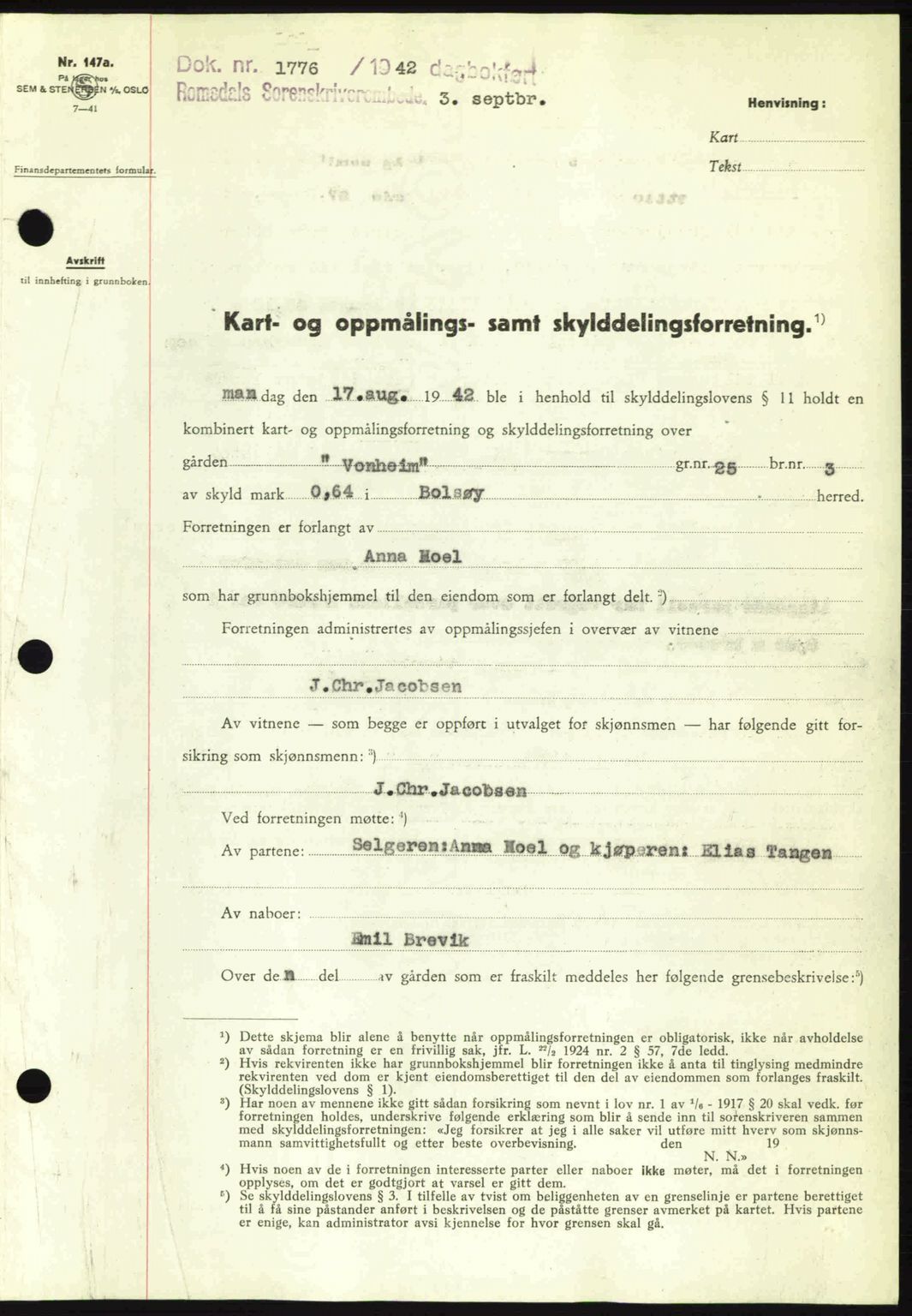 Romsdal sorenskriveri, SAT/A-4149/1/2/2C: Pantebok nr. A12, 1942-1942, Dagboknr: 1776/1942