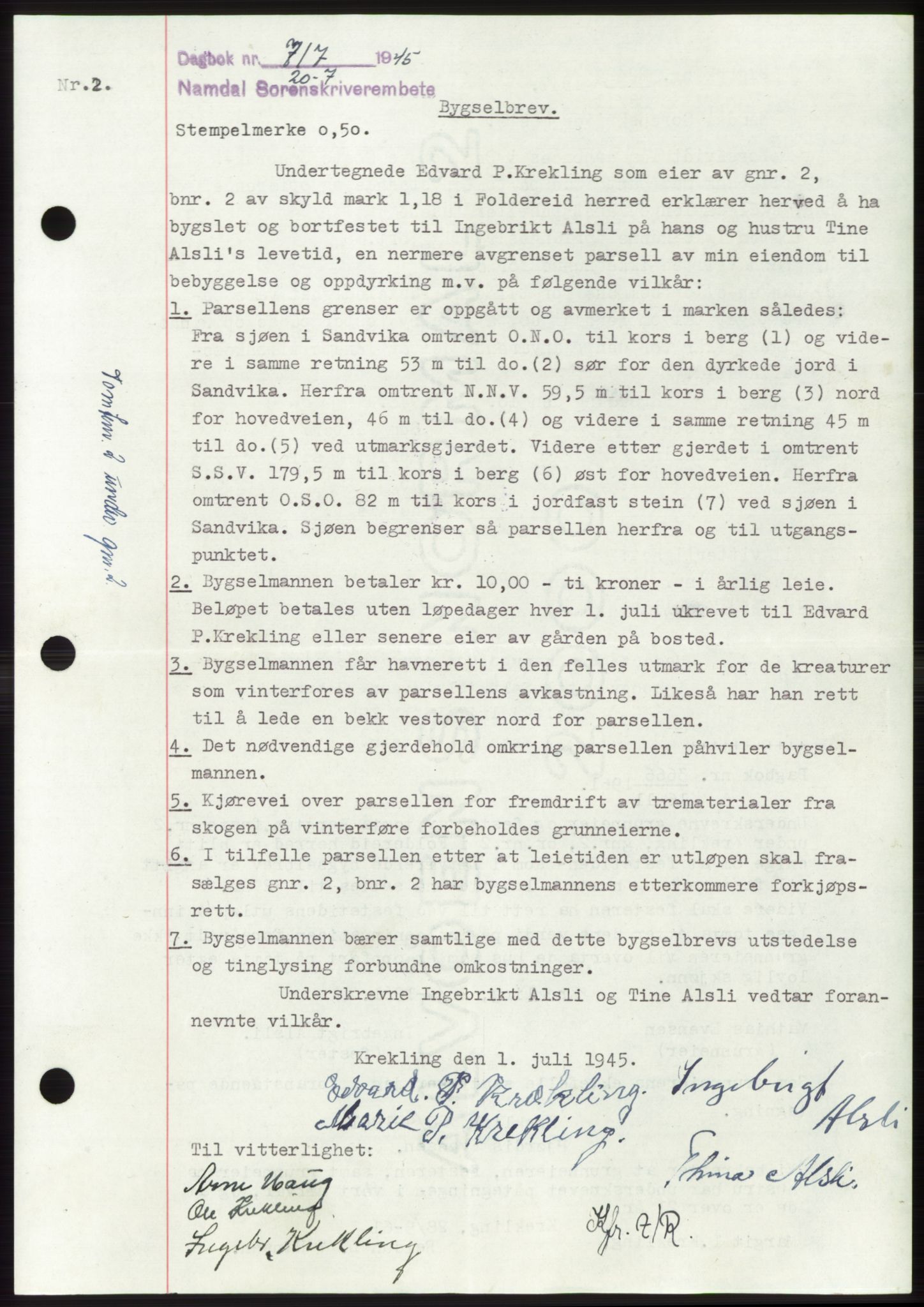 Namdal sorenskriveri, SAT/A-4133/1/2/2C: Pantebok nr. -, 1944-1945, Dagboknr: 717/1945