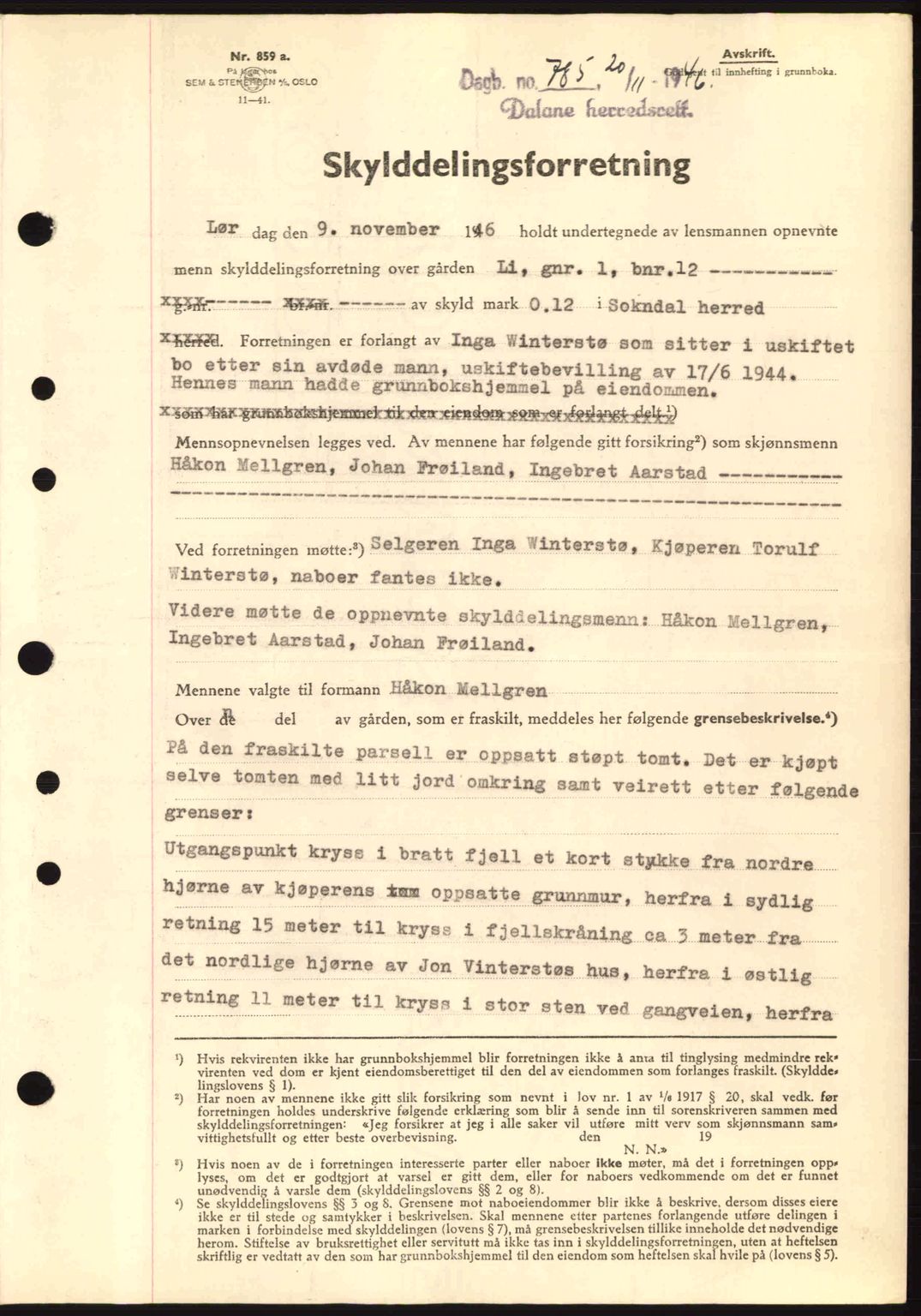 Dalane sorenskriveri, SAST/A-100309/02/G/Gb/L0049: Pantebok nr. A9, 1946-1947, Dagboknr: 785/1946