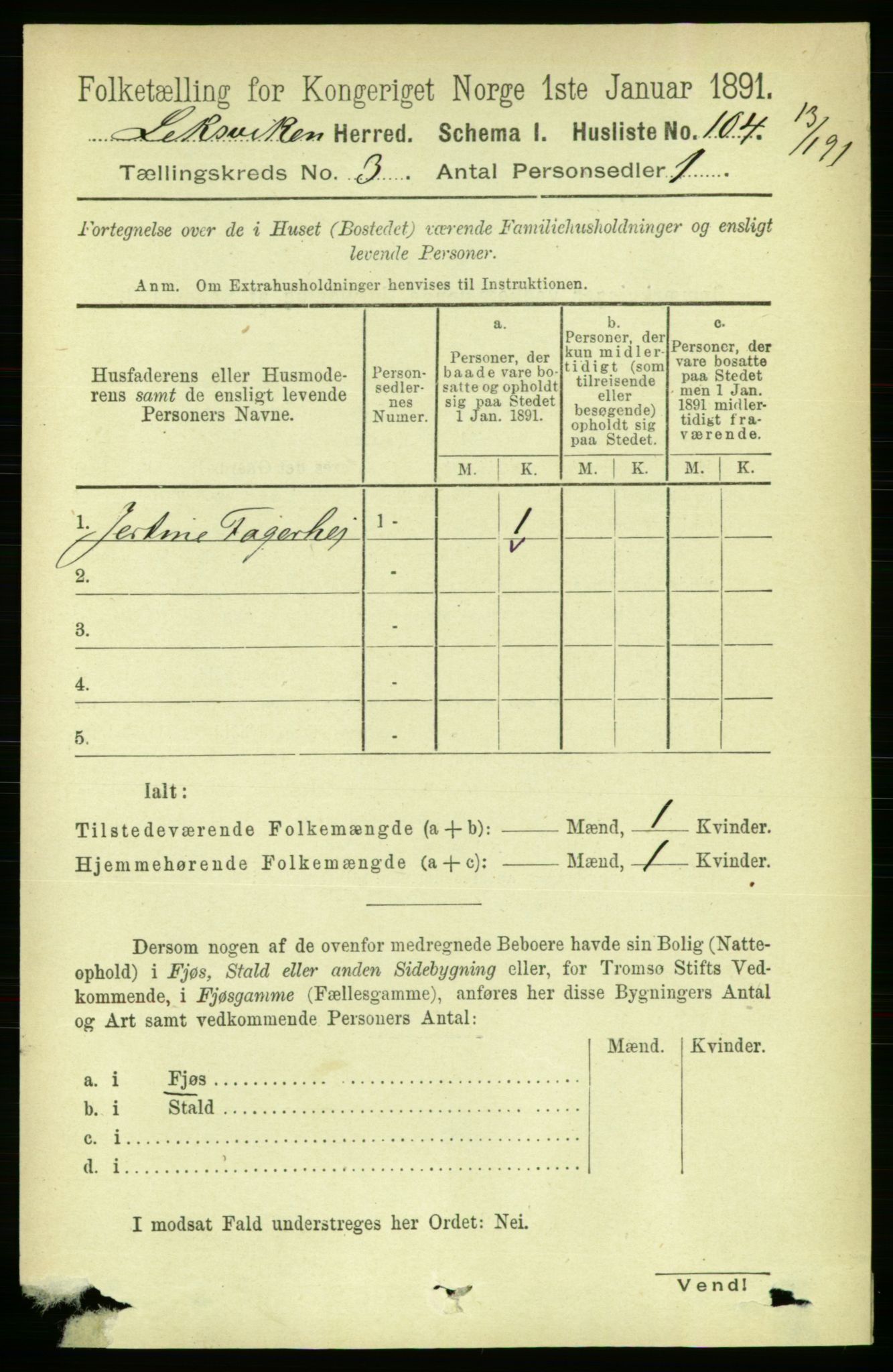 RA, Folketelling 1891 for 1718 Leksvik herred, 1891, s. 1195