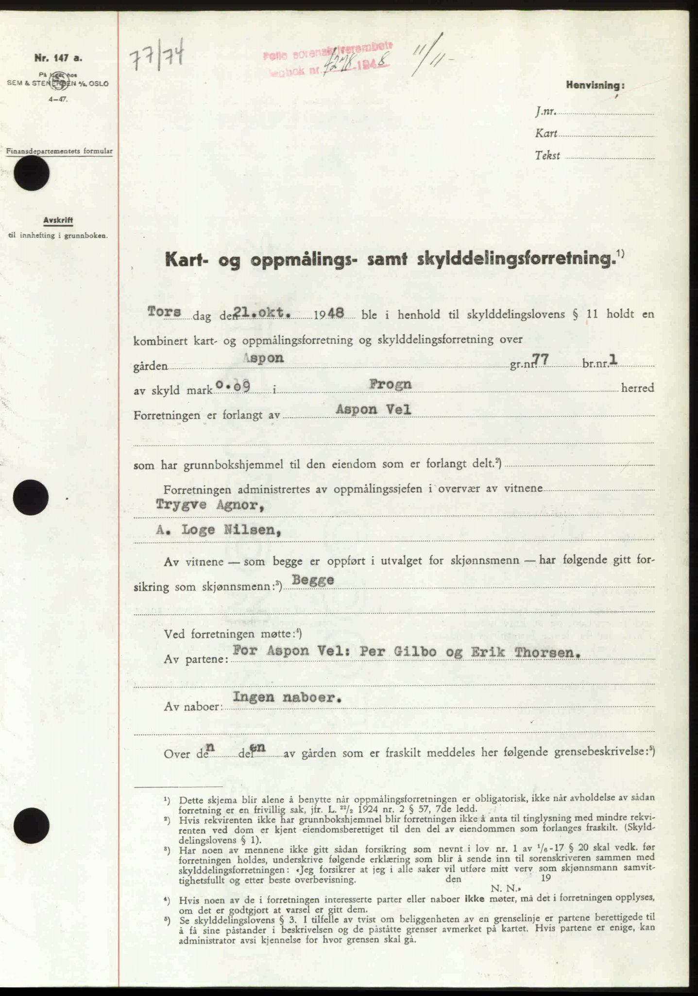 Follo sorenskriveri, SAO/A-10274/G/Ga/Gaa/L0085: Pantebok nr. I 85, 1948-1948, Dagboknr: 4278/1948