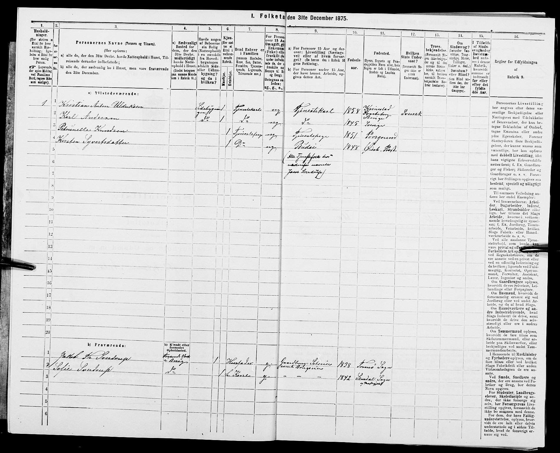 SAK, Folketelling 1875 for 0920P Øyestad prestegjeld, 1875, s. 1116