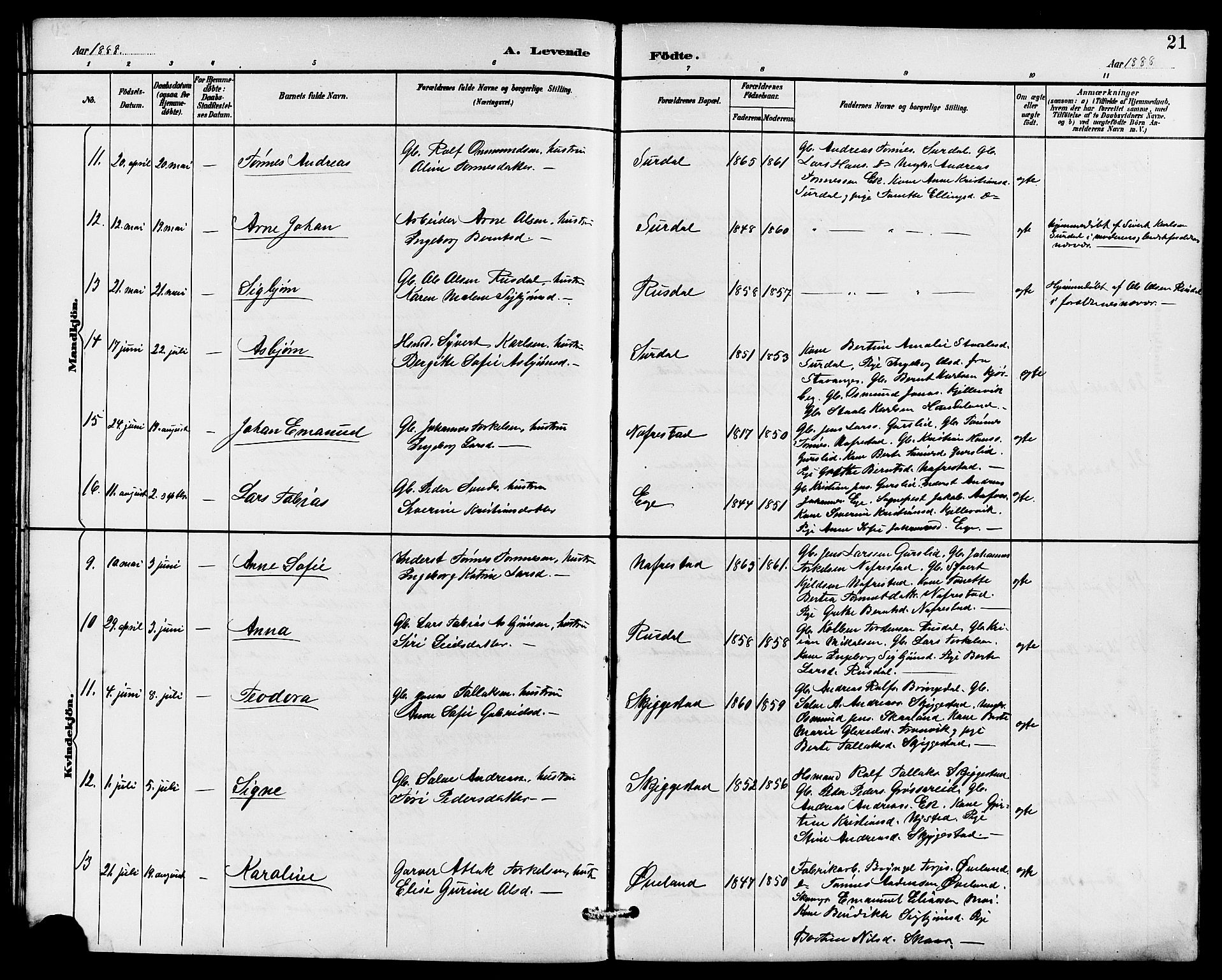 Lund sokneprestkontor, AV/SAST-A-101809/S07/L0006: Klokkerbok nr. B 6, 1885-1901, s. 21