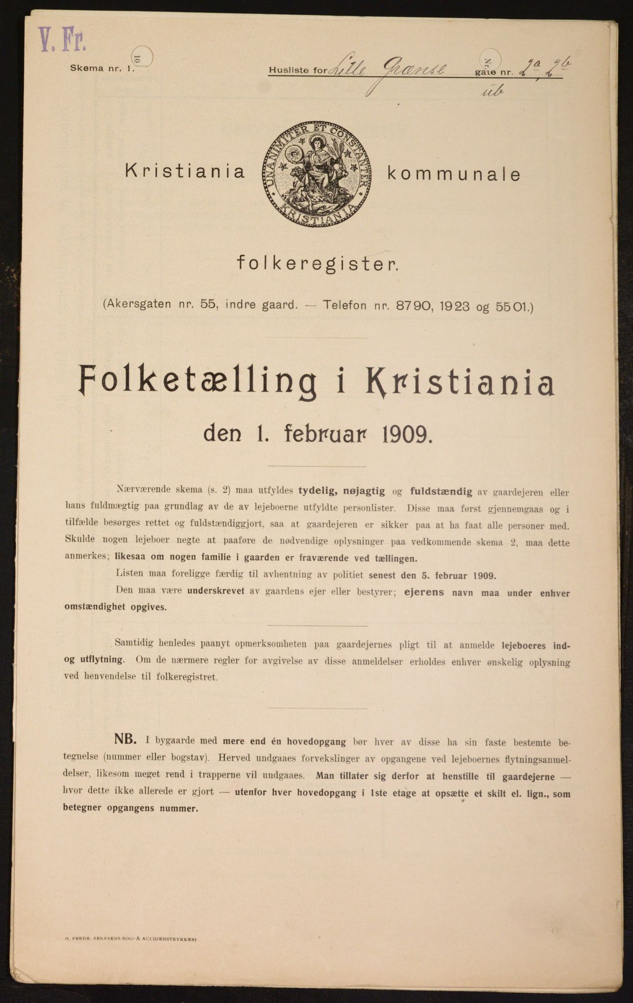 OBA, Kommunal folketelling 1.2.1909 for Kristiania kjøpstad, 1909, s. 52490