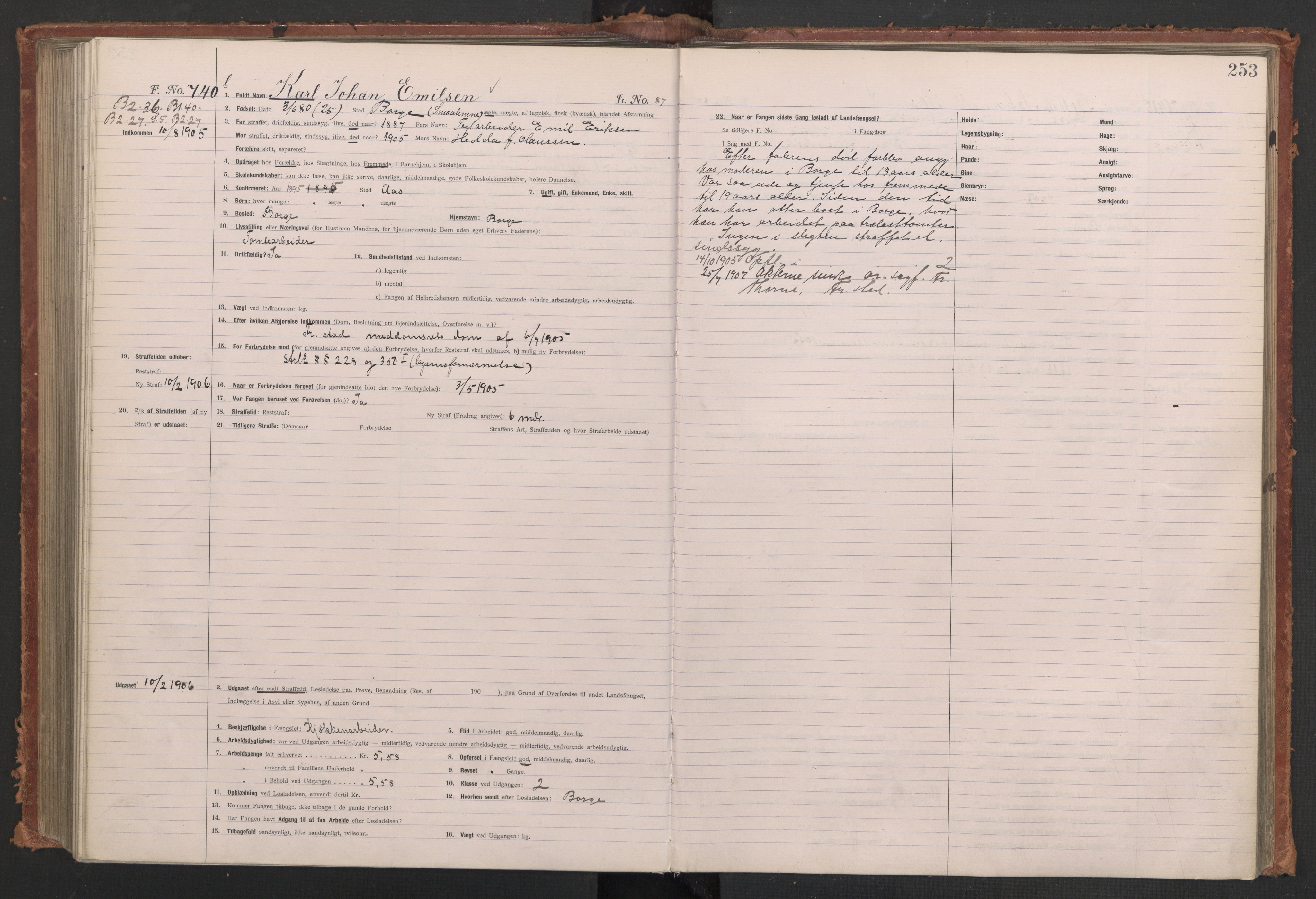 Botsfengslet, AV/RA-S-1539/D/Db/Dbb/L0039: 488l - 820l, 1904-1905, s. 253