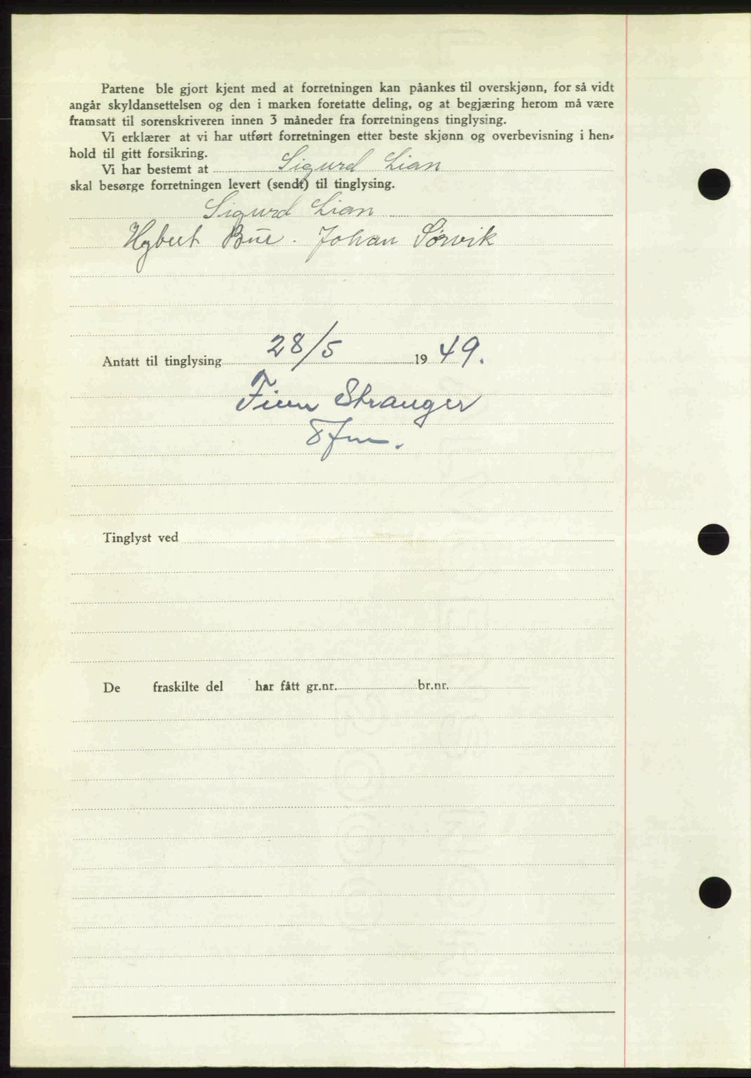 Fosen sorenskriveri, AV/SAT-A-1107/1/2/2C: Pantebok nr. A7-9, 1947-1949, Dagboknr: 792/1949