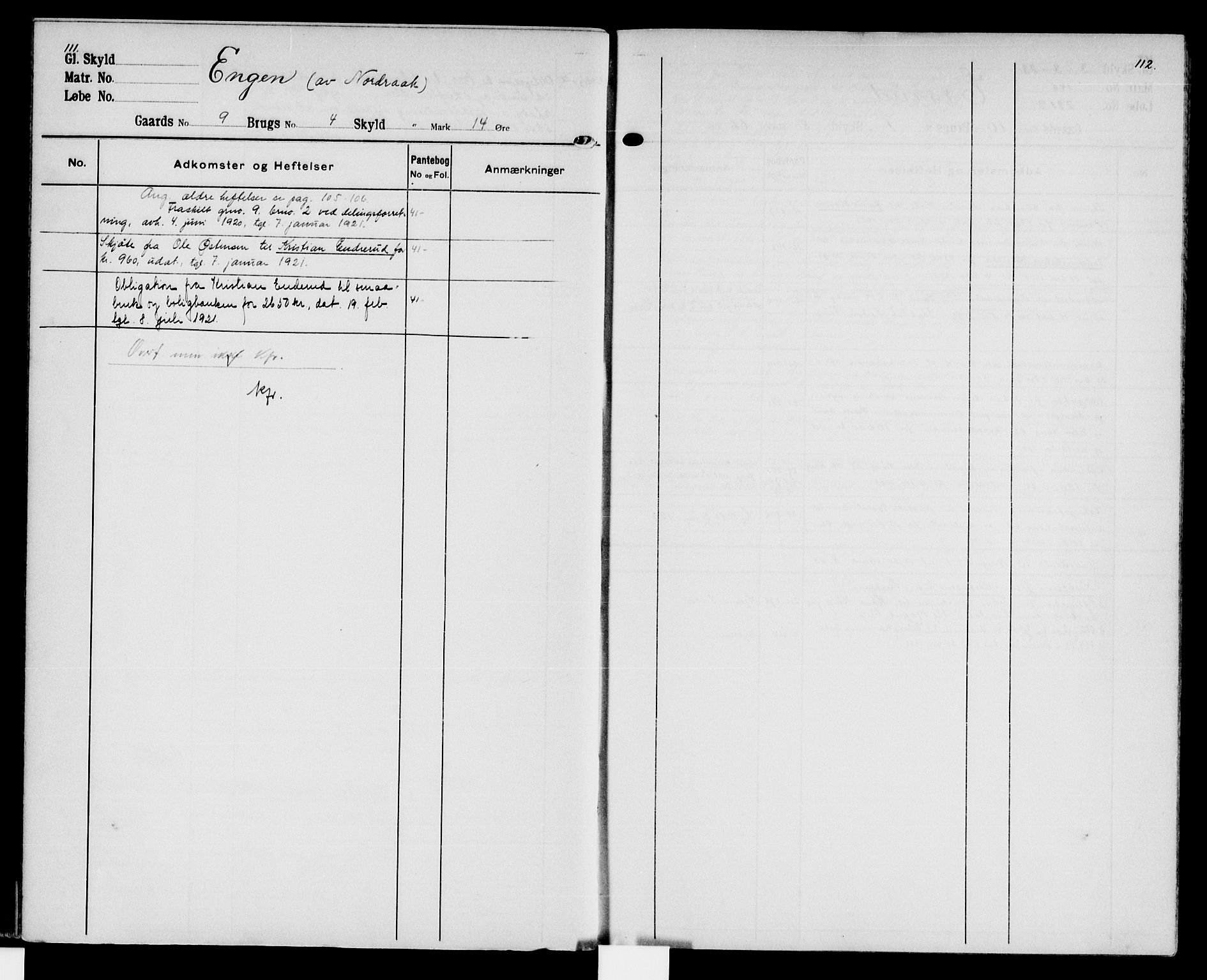 Hadeland og Land tingrett, AV/SAH-TING-010/H/Ha/Hac/L0013: Panteregister nr. 3.13, 1906-1951, s. 111-112