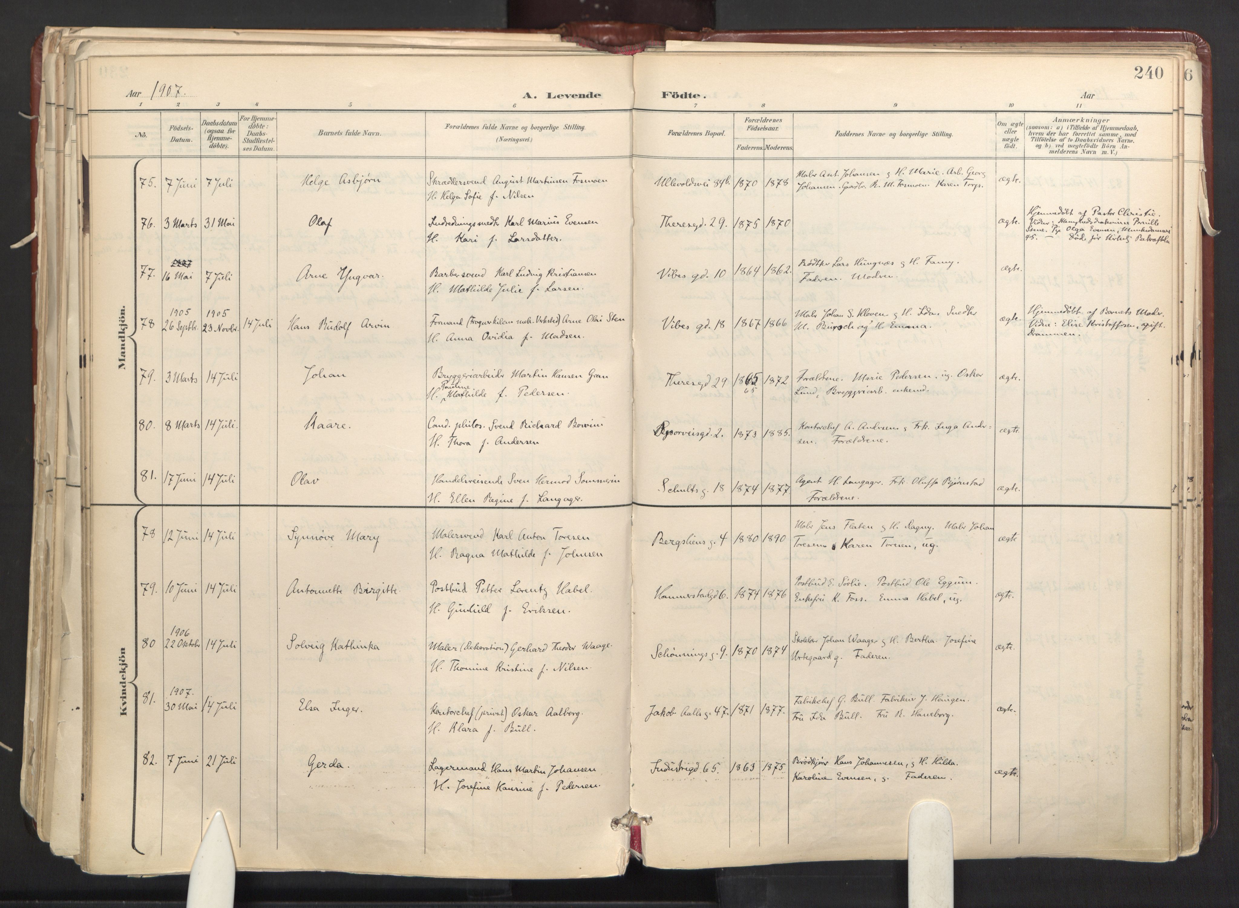 Fagerborg prestekontor Kirkebøker, AV/SAO-A-10844/F/Fa/L0001: Ministerialbok nr. 1, 1898-1909, s. 240