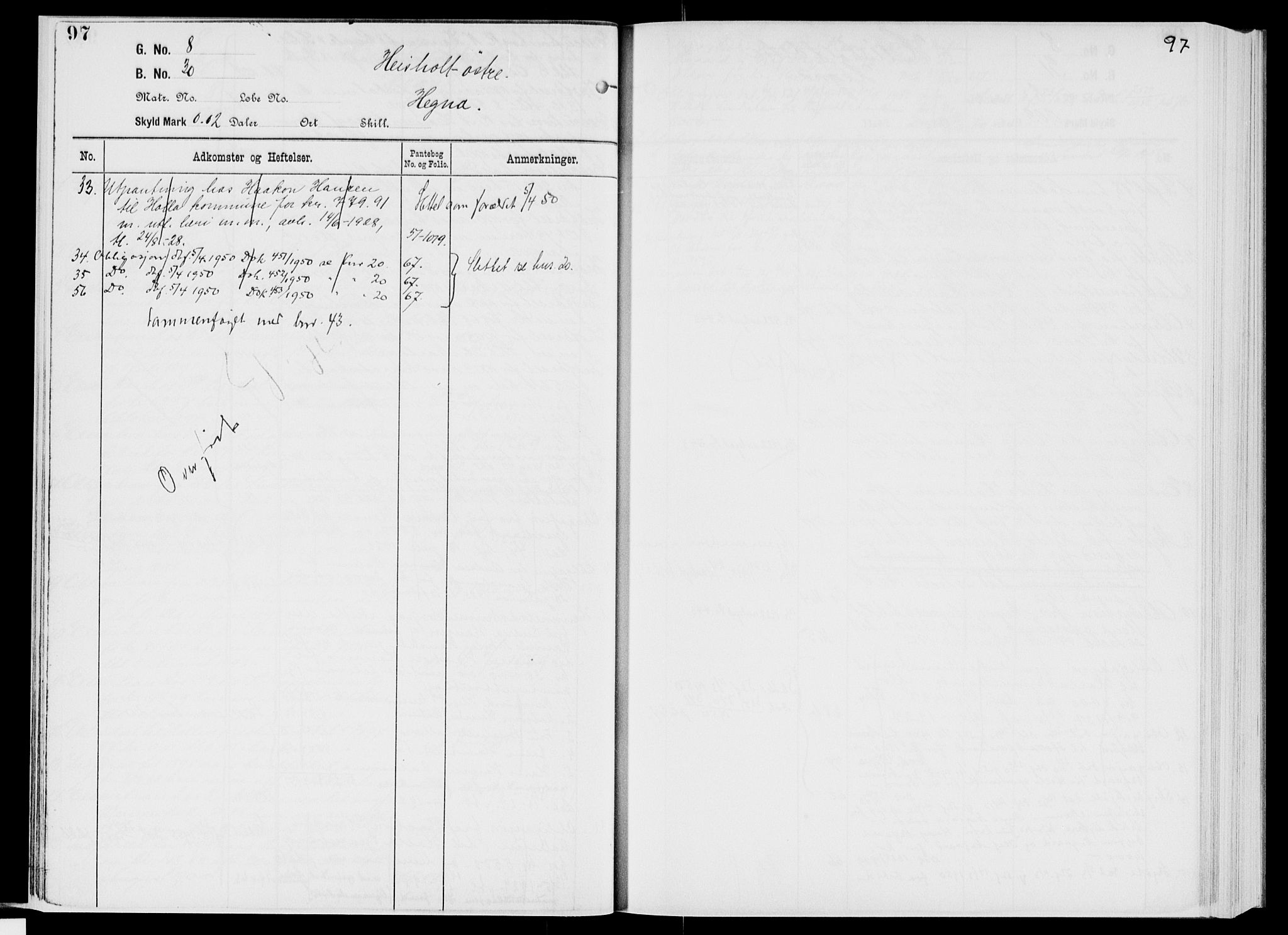 Nedre Telemark sorenskriveri, AV/SAKO-A-135/G/Gb/Gbg/L0001: Panteregister nr. VII 1, s. 97