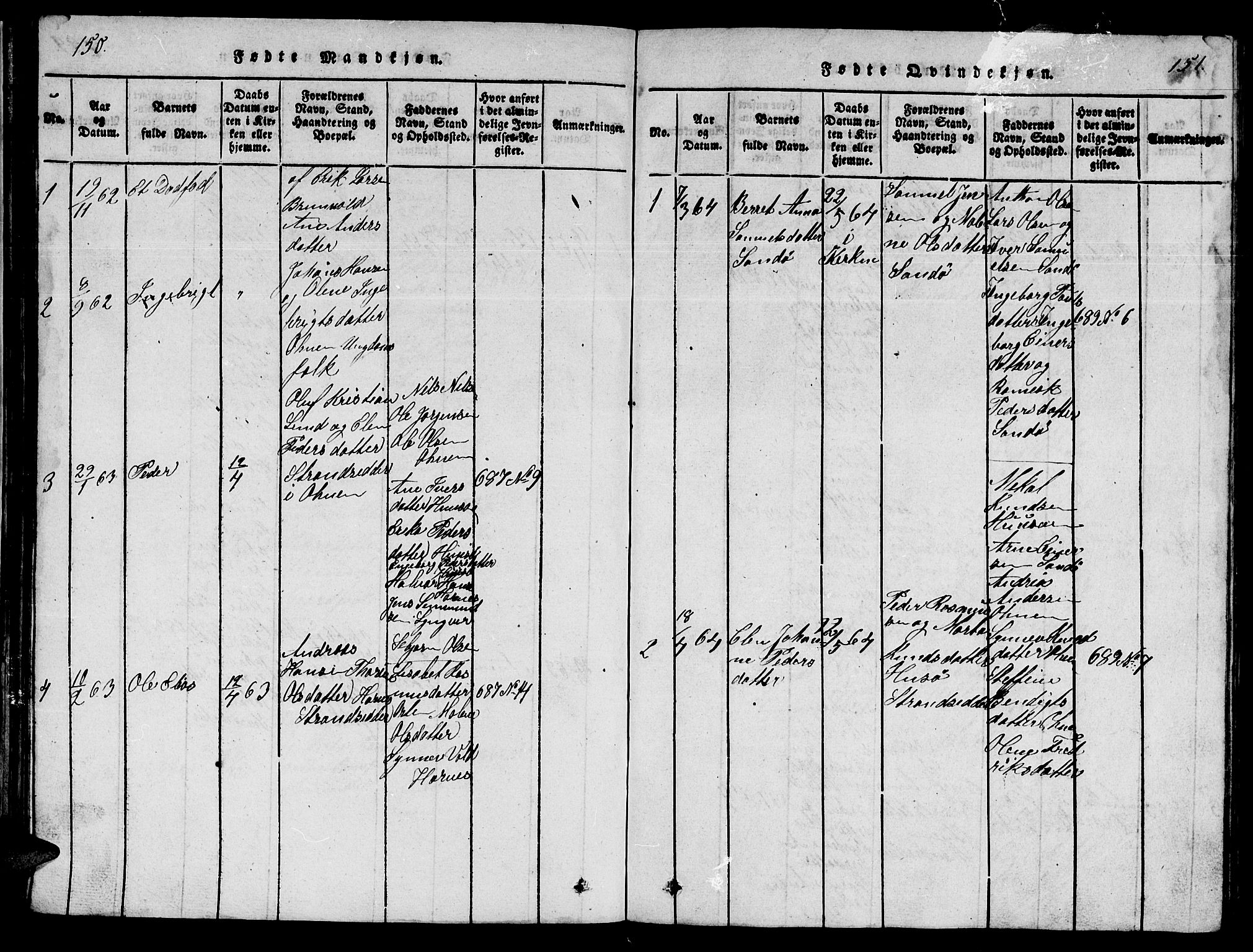 Ministerialprotokoller, klokkerbøker og fødselsregistre - Møre og Romsdal, AV/SAT-A-1454/561/L0731: Klokkerbok nr. 561C01, 1817-1867, s. 150-151