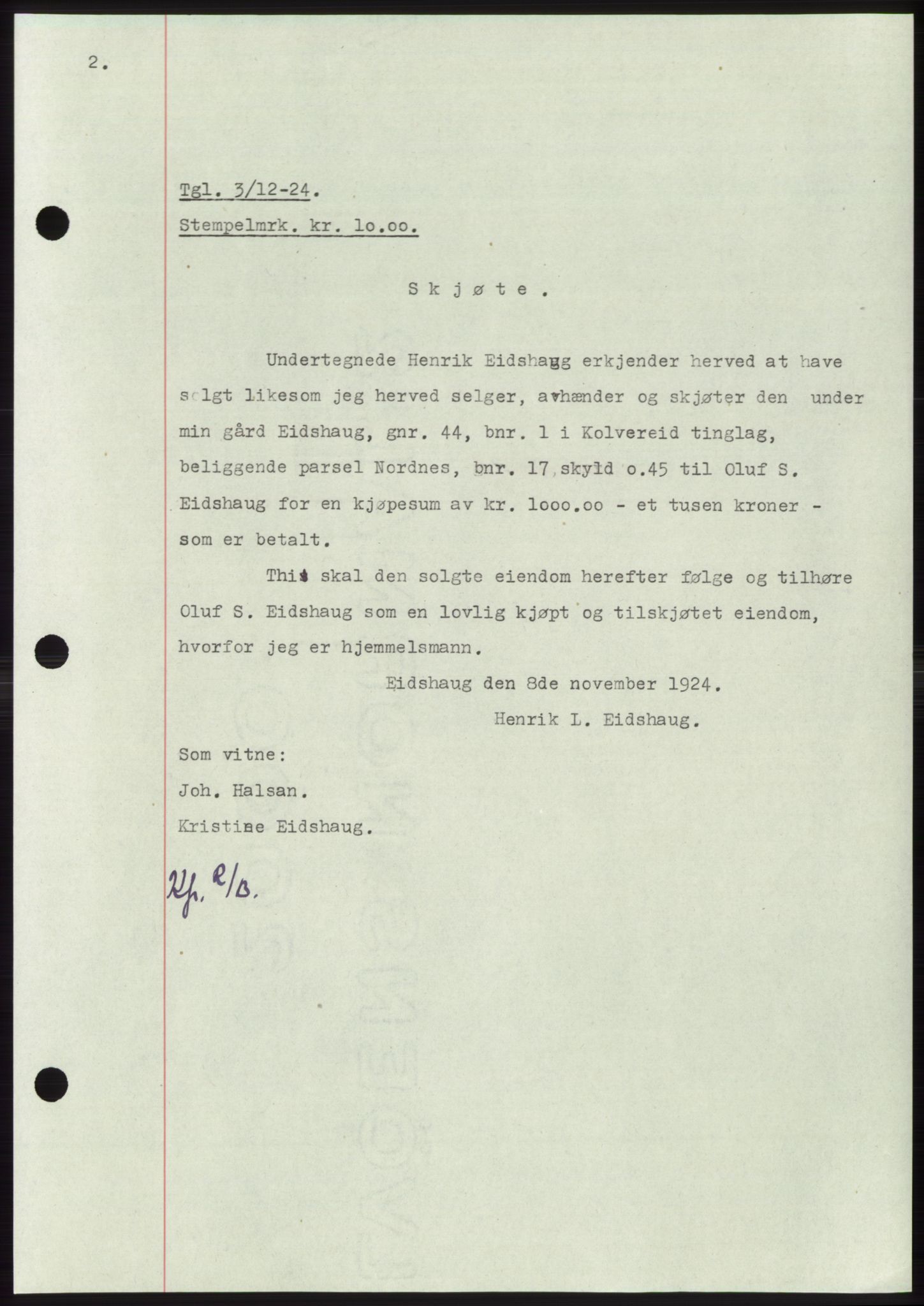 Namdal sorenskriveri, SAT/A-4133/1/2/2C: Pantebok nr. -, 1922-1925, Tingl.dato: 03.12.1924