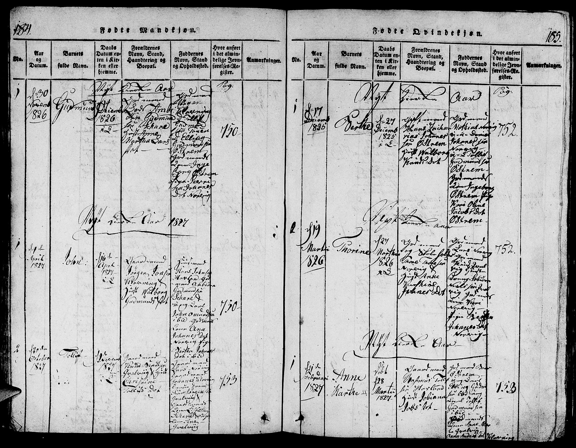 Torvastad sokneprestkontor, AV/SAST-A -101857/H/Ha/Hab/L0001: Klokkerbok nr. B 1 /2, 1817-1834, s. 184-185