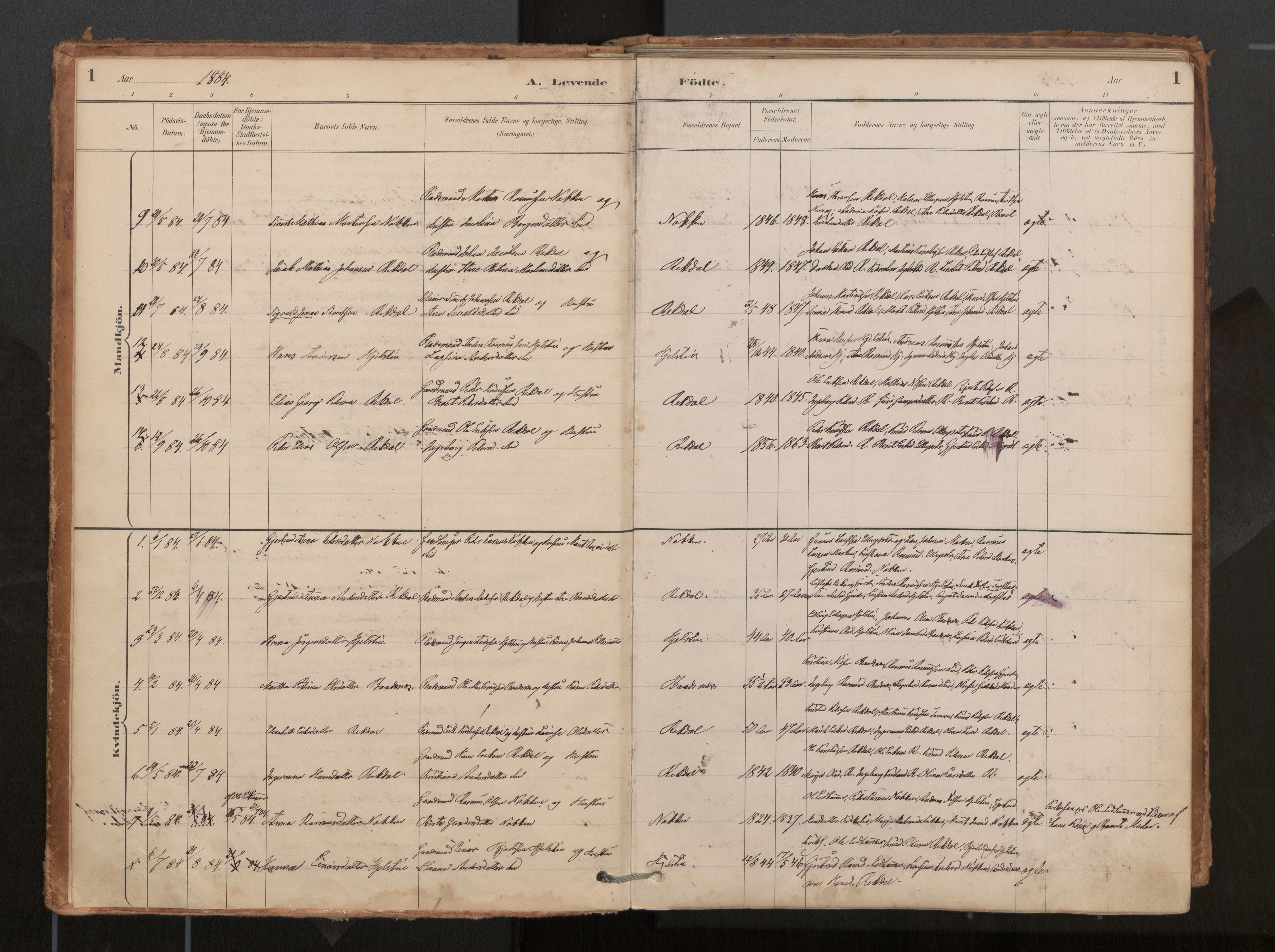 Ministerialprotokoller, klokkerbøker og fødselsregistre - Møre og Romsdal, AV/SAT-A-1454/540/L0540a: Ministerialbok nr. 540A02, 1884-1908, s. 1