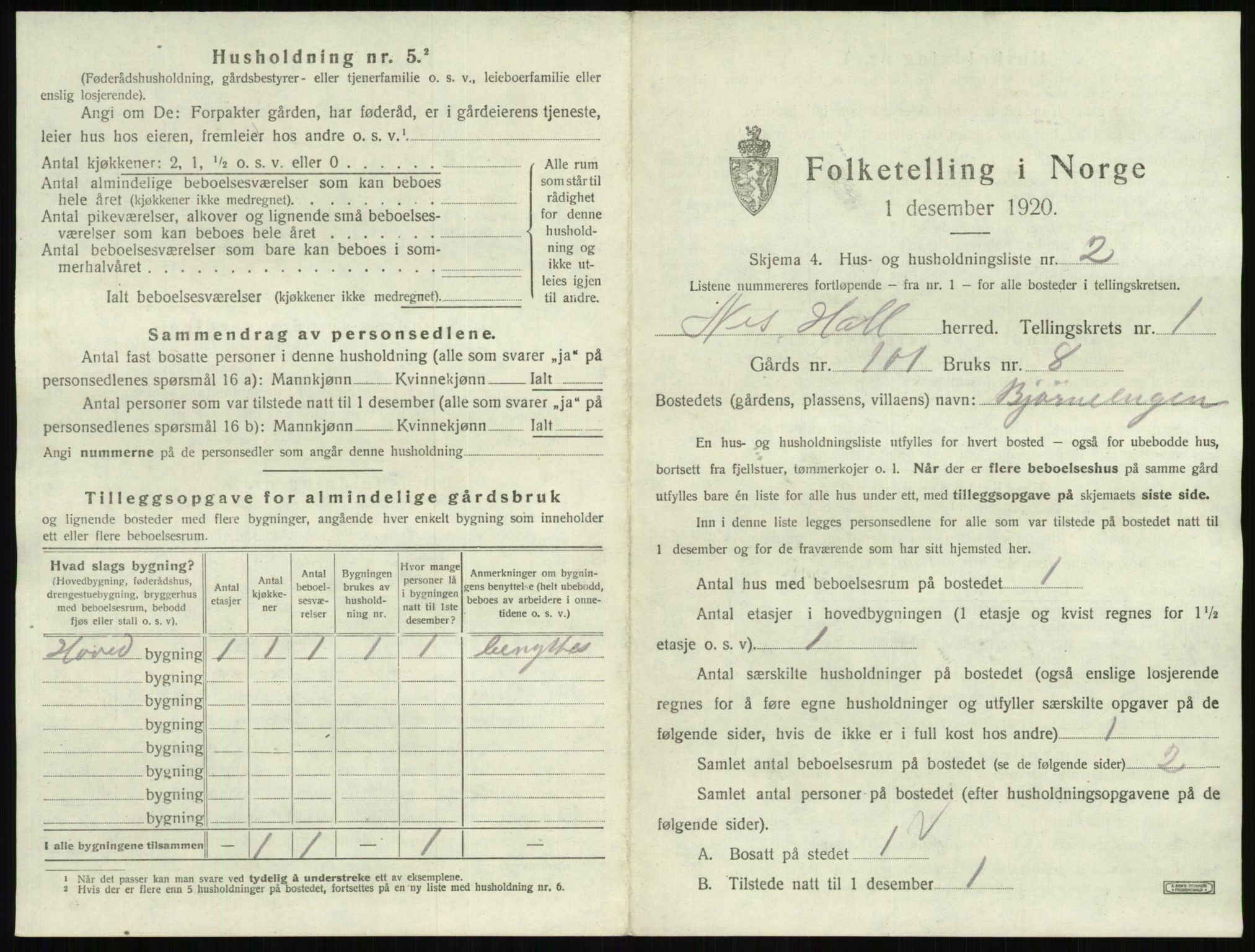 SAKO, Folketelling 1920 for 0616 Nes herred, 1920, s. 38