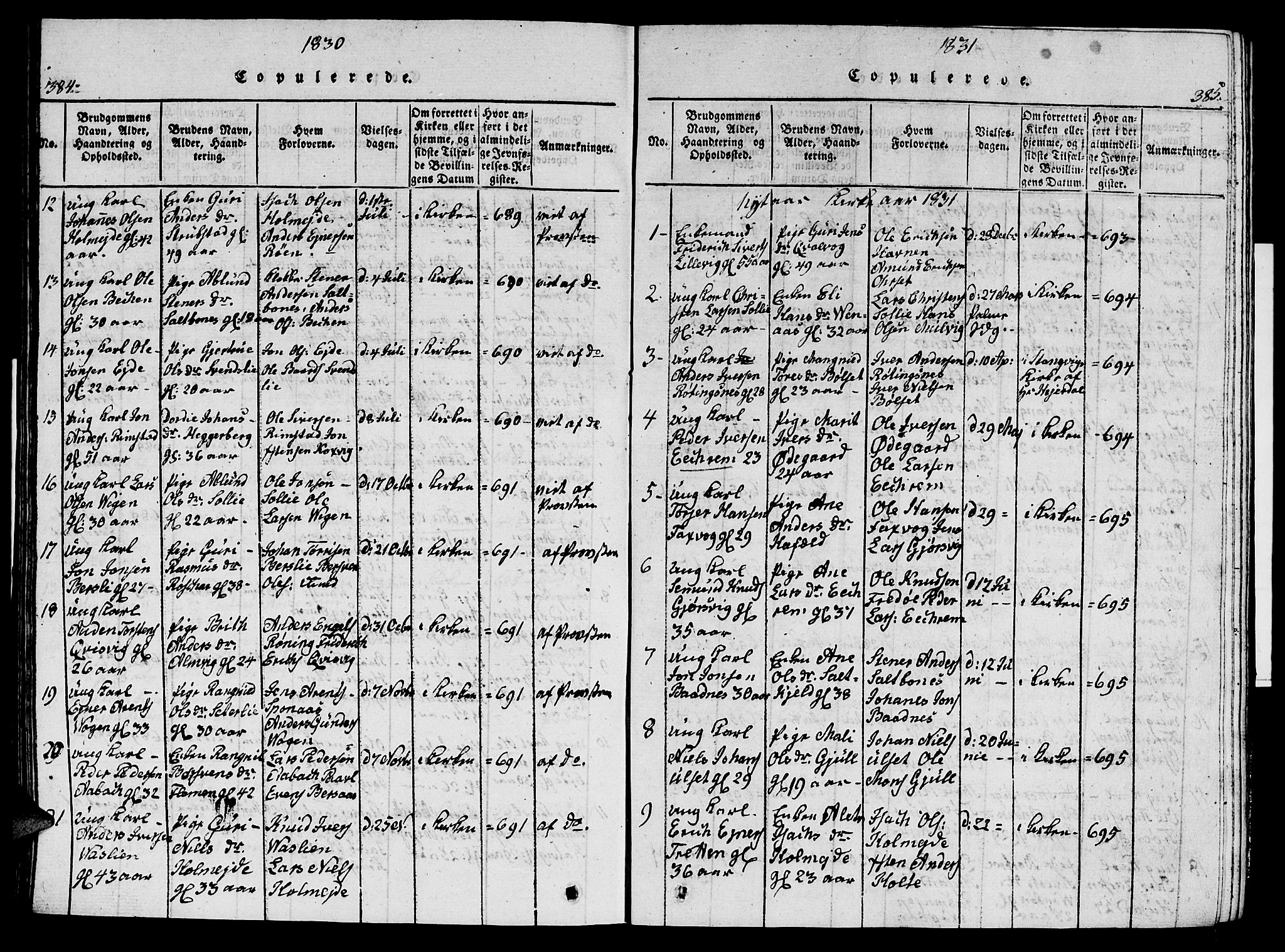 Ministerialprotokoller, klokkerbøker og fødselsregistre - Møre og Romsdal, AV/SAT-A-1454/586/L0990: Klokkerbok nr. 586C01, 1819-1837, s. 384-385