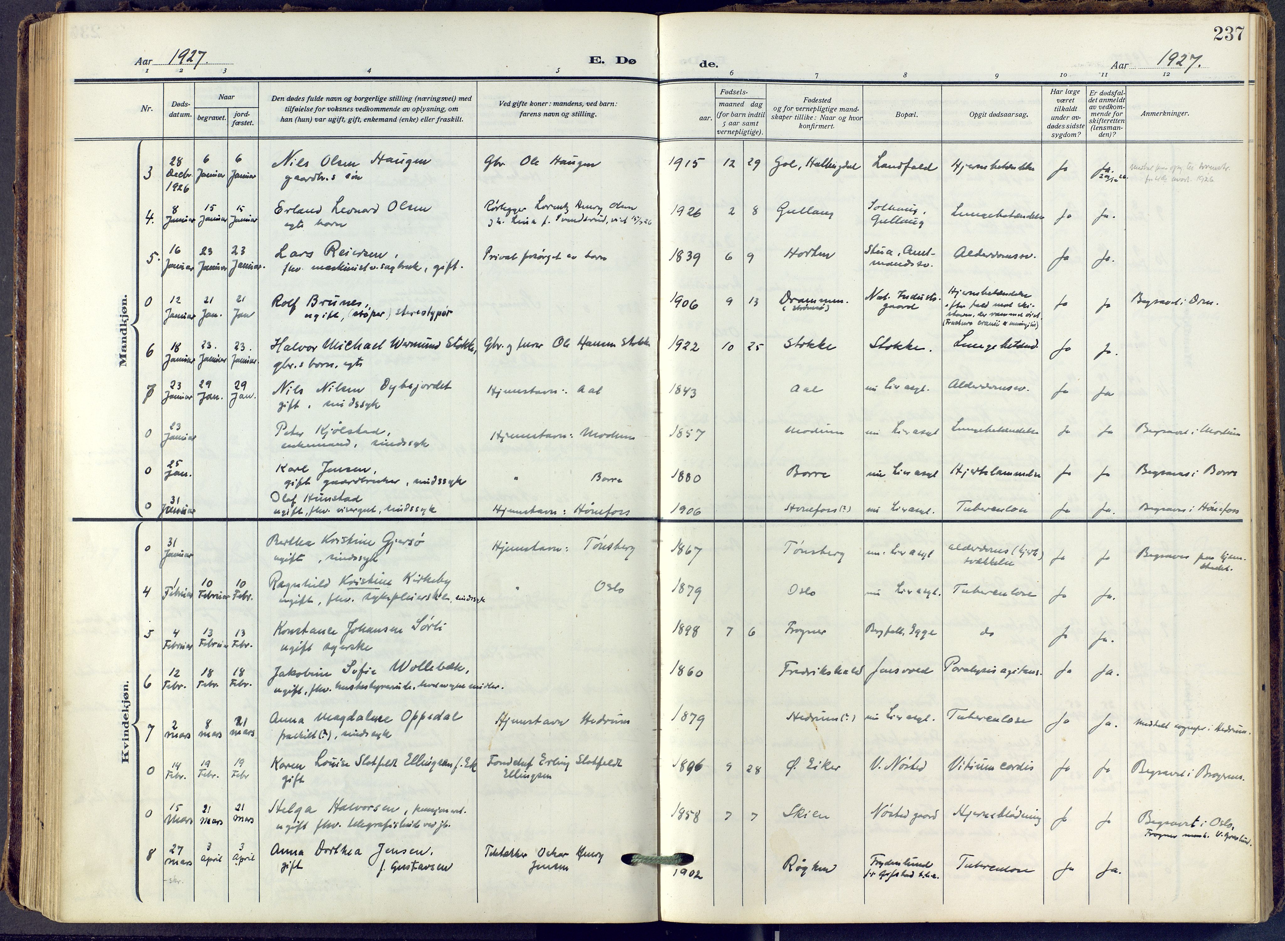 Lier kirkebøker, SAKO/A-230/F/Fa/L0019: Ministerialbok nr. I 19, 1918-1928, s. 237