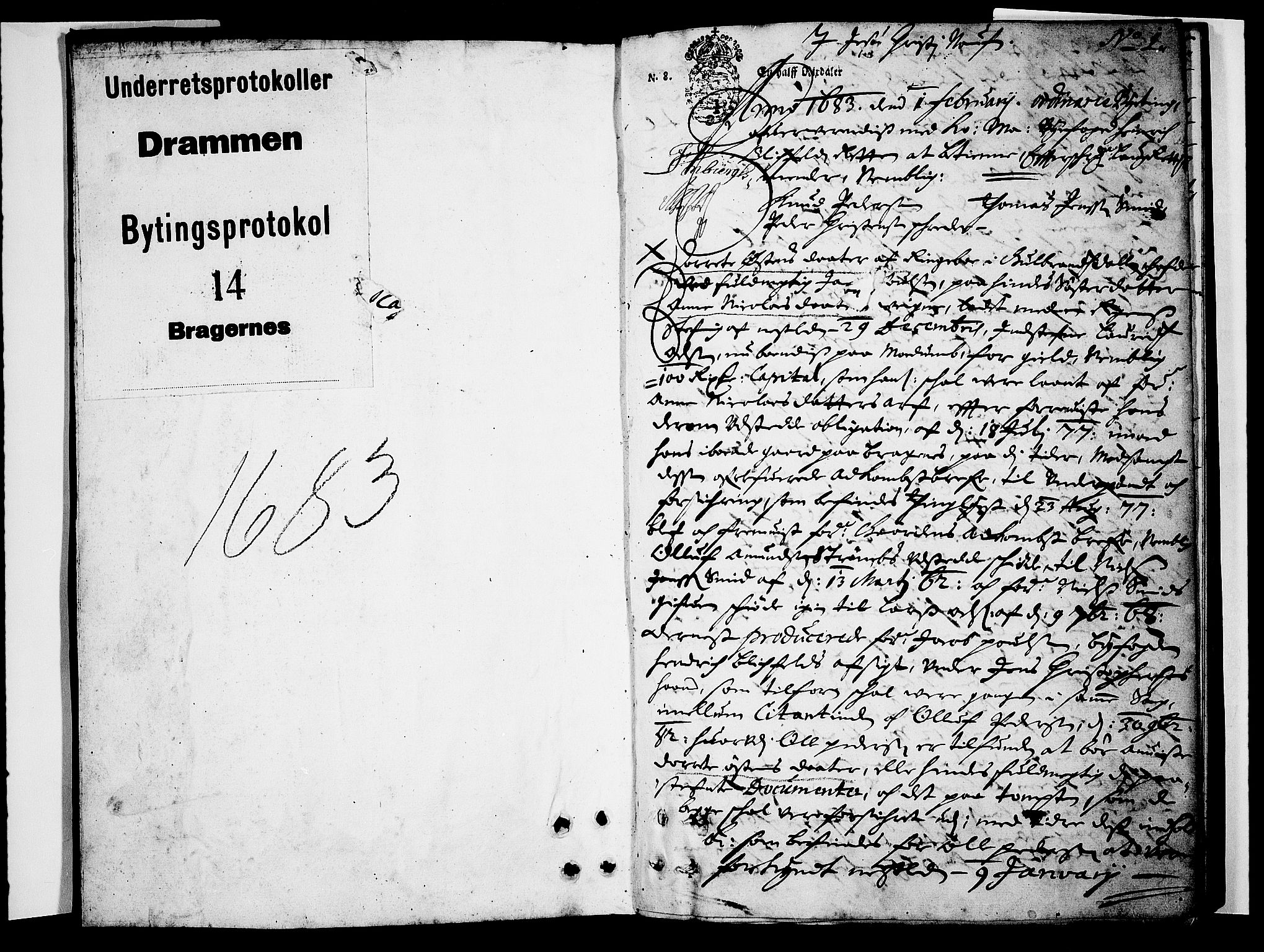 Drammen byfogd, AV/SAKO-A-222/F/Fa/L0014: Tingbok for Bragernes, 1683, s. 0b-1a