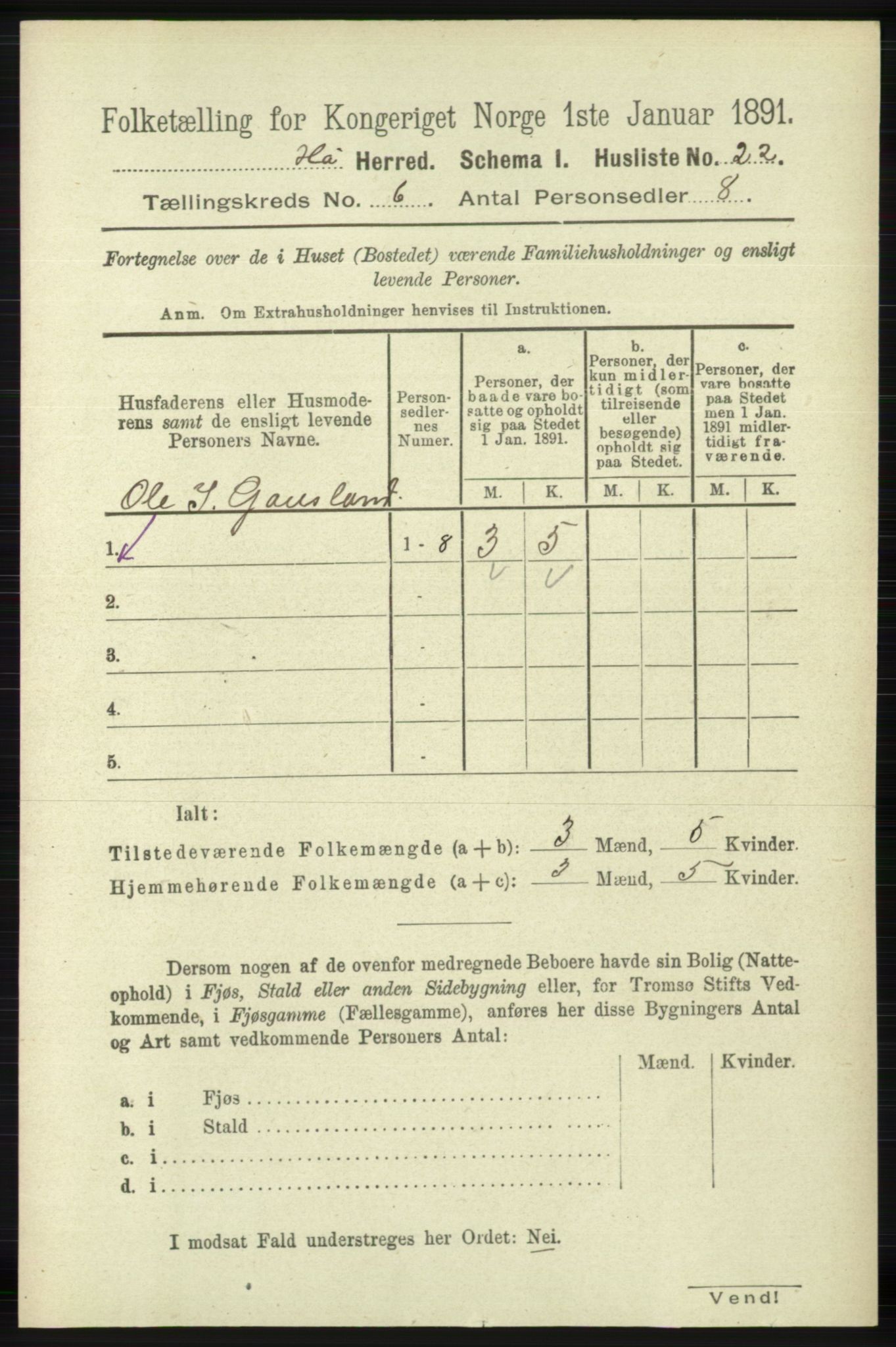 RA, Folketelling 1891 for 1119 Hå herred, 1891, s. 1709