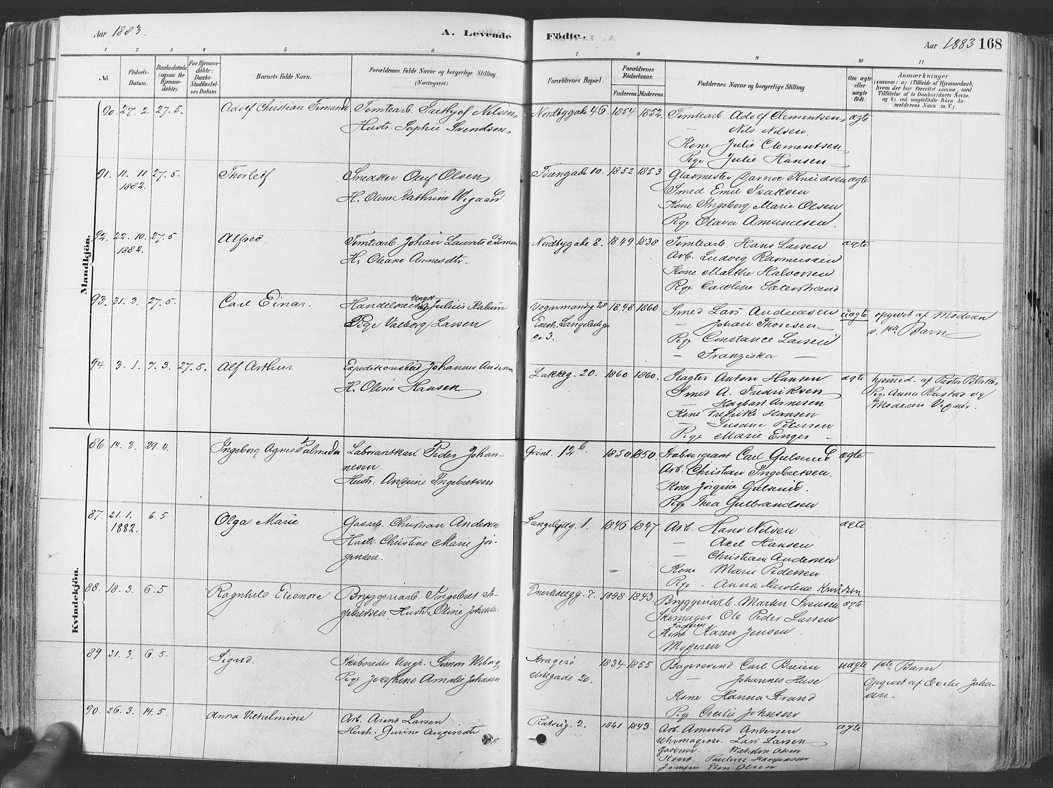 Grønland prestekontor Kirkebøker, SAO/A-10848/F/Fa/L0007: Ministerialbok nr. 7, 1878-1888, s. 168