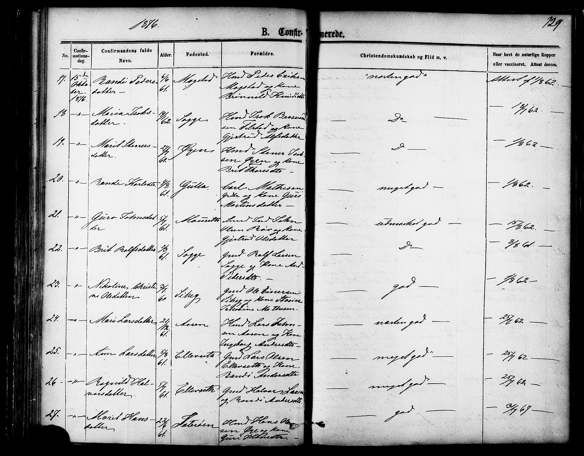 Ministerialprotokoller, klokkerbøker og fødselsregistre - Møre og Romsdal, AV/SAT-A-1454/595/L1046: Ministerialbok nr. 595A08, 1874-1884, s. 129