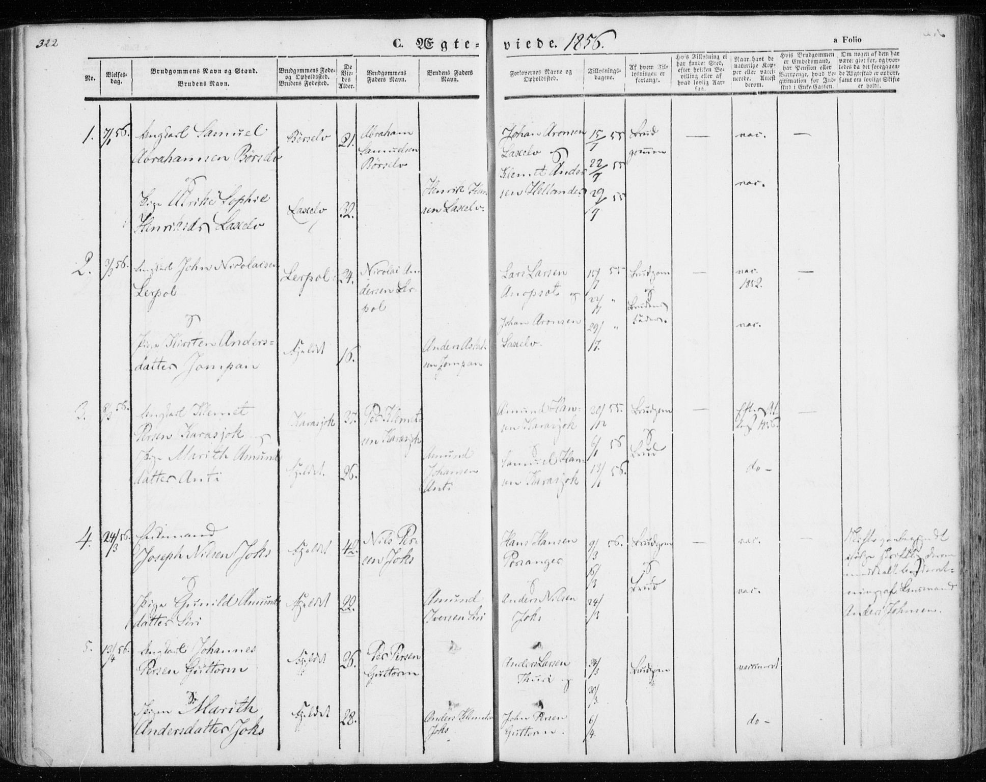 Kistrand/Porsanger sokneprestembete, AV/SATØ-S-1351/H/Ha/L0012.kirke: Ministerialbok nr. 12, 1843-1871, s. 322-323