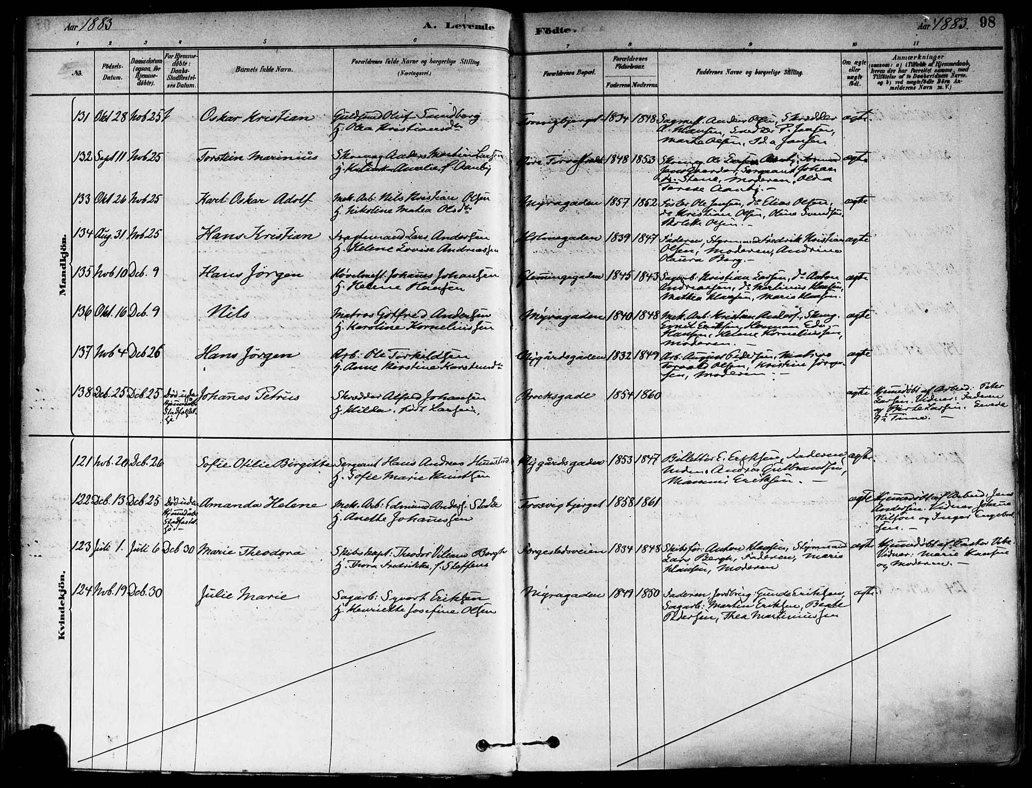 Fredrikstad domkirkes prestekontor Kirkebøker, AV/SAO-A-10906/F/Fa/L0002: Ministerialbok nr. 2, 1878-1894, s. 98