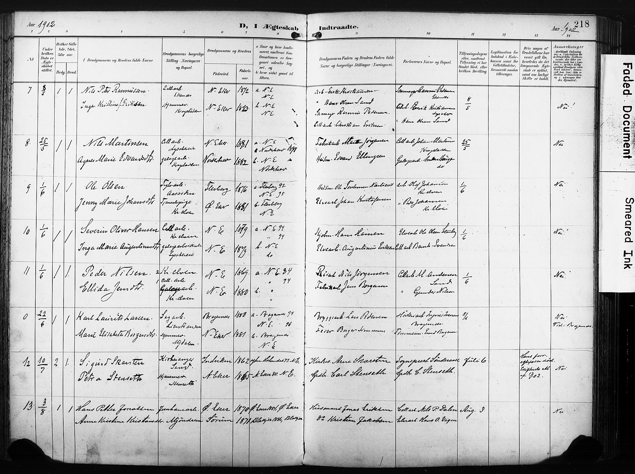 Nedre Eiker kirkebøker, AV/SAKO-A-612/F/Fa/L0005: Ministerialbok nr. 5, 1898-1905, s. 218