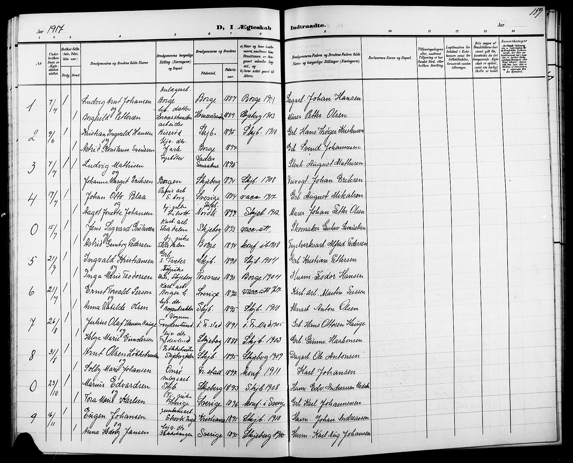 Skjeberg prestekontor Kirkebøker, AV/SAO-A-10923/G/Ga/L0002: Klokkerbok nr. I 2, 1901-1924, s. 159