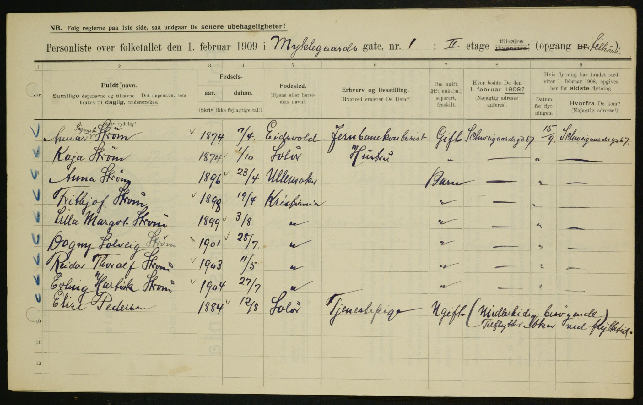 OBA, Kommunal folketelling 1.2.1909 for Kristiania kjøpstad, 1909, s. 61694